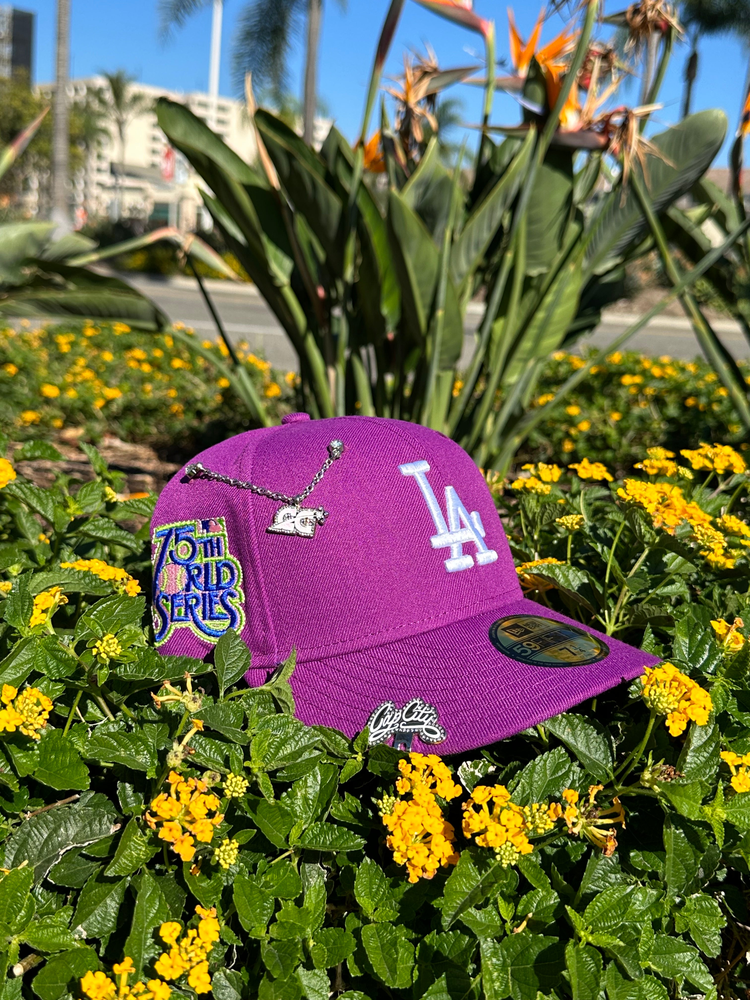 New Era Men s Purple Los Angeles Dodgers Lime Side Patch 59FIFTY Fitted Hat Purple