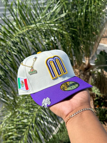 7 1/8 New Cap City OFF WHITE/PURPLE MEXICO 2TONE W/ MEXICO FLAG PATCH  (GREEN UV)