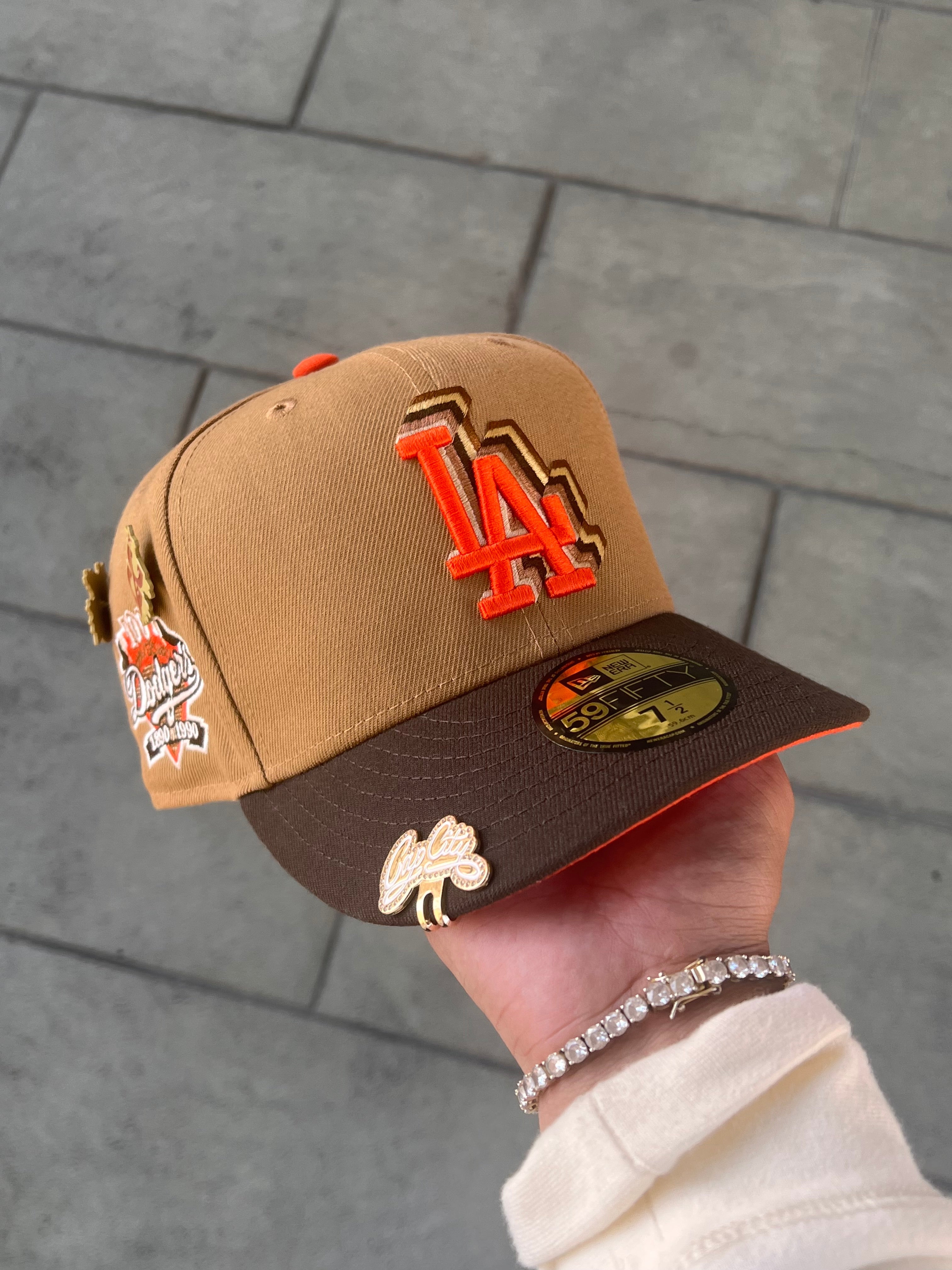 NEW ERA EXCLUSIVE 59FIFTY BROWN LOS ANGELES DODGERS W/ 100TH ANNIVERSARY  PATCH