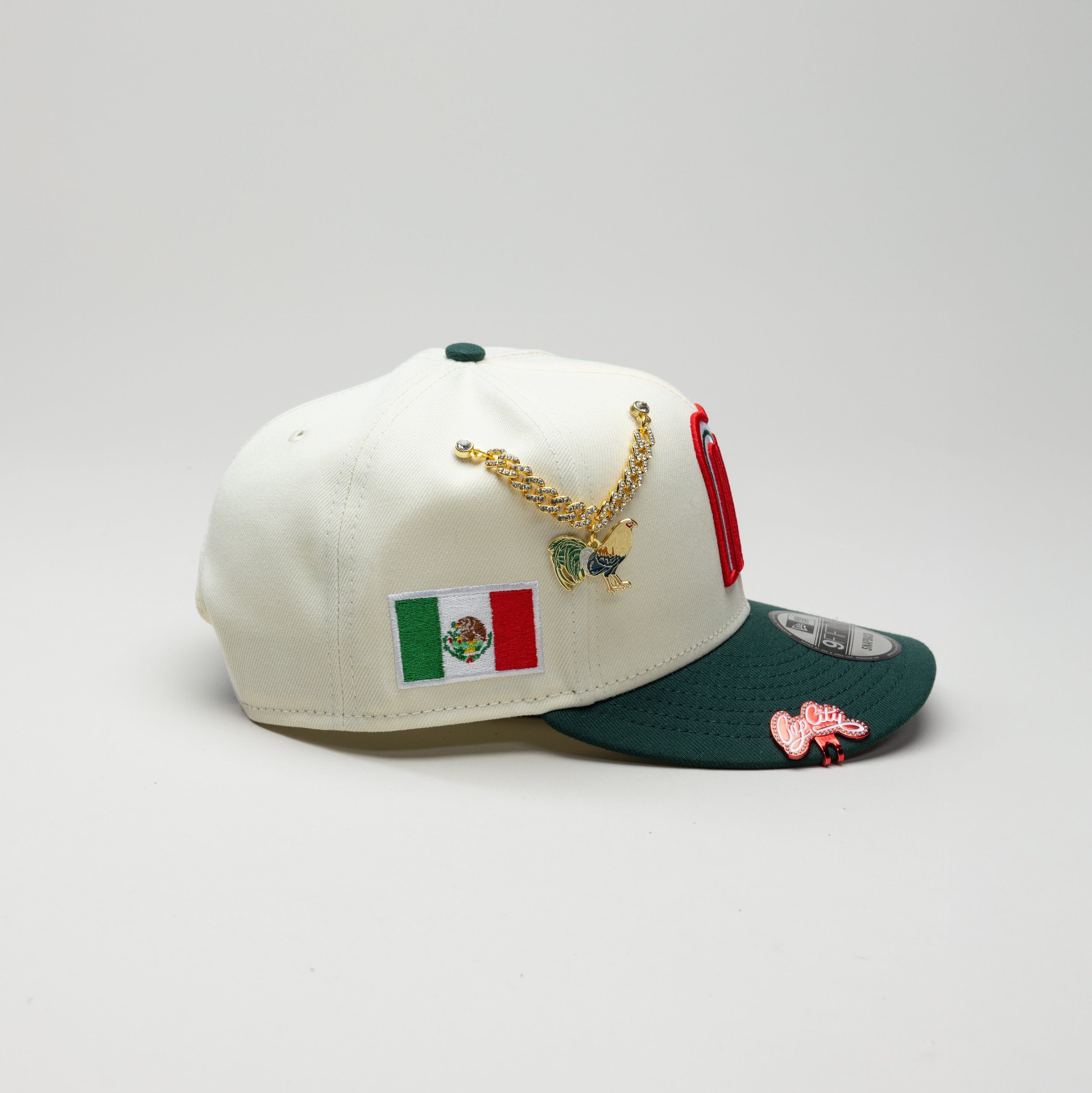 NEW ERA EXCLUSIVE 9FIFTY CHROME WHITE/FOREST GREEN MEXICO SNAPBACK W/ MEXICO FLAG SIDE PATCH