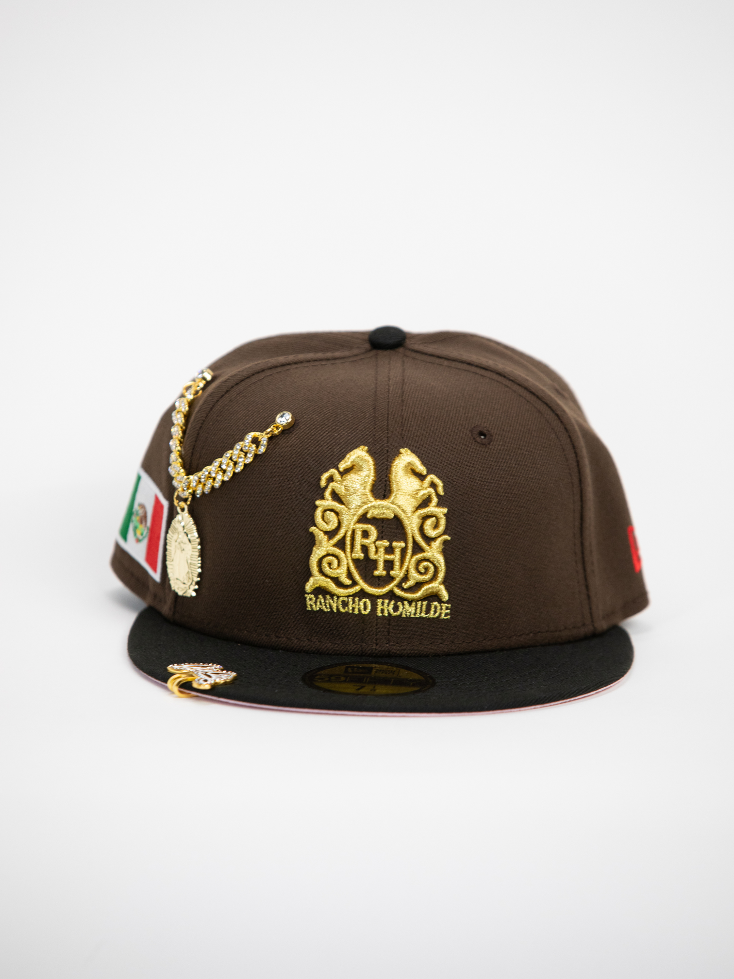 NEW* "RANCHO HUMILDE x NEW ERA x CAP CITY" BROWN/BLACK 59FIFTY FITTED W/ MEXICAN FLAG & PINK UV *FREE ACCESSORY INCLUDED