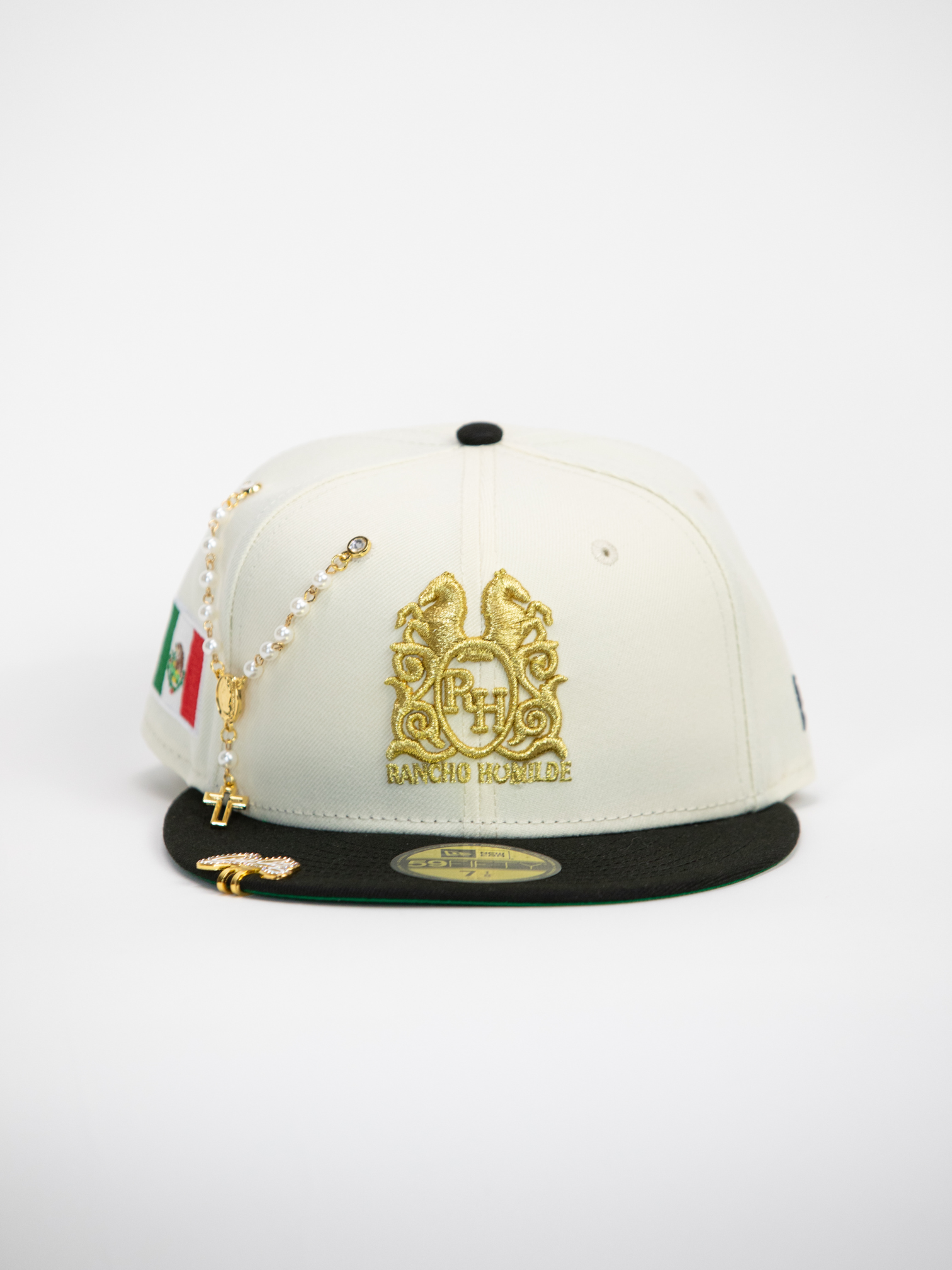 NEW* "RANCHO HUMILDE x NEW ERA x CAP CITY" WHITE/BLACK 59FIFTY FITTED W/ MEXICAN FLAG & GREEN UV *FREE ACCESSORY INCLUDED