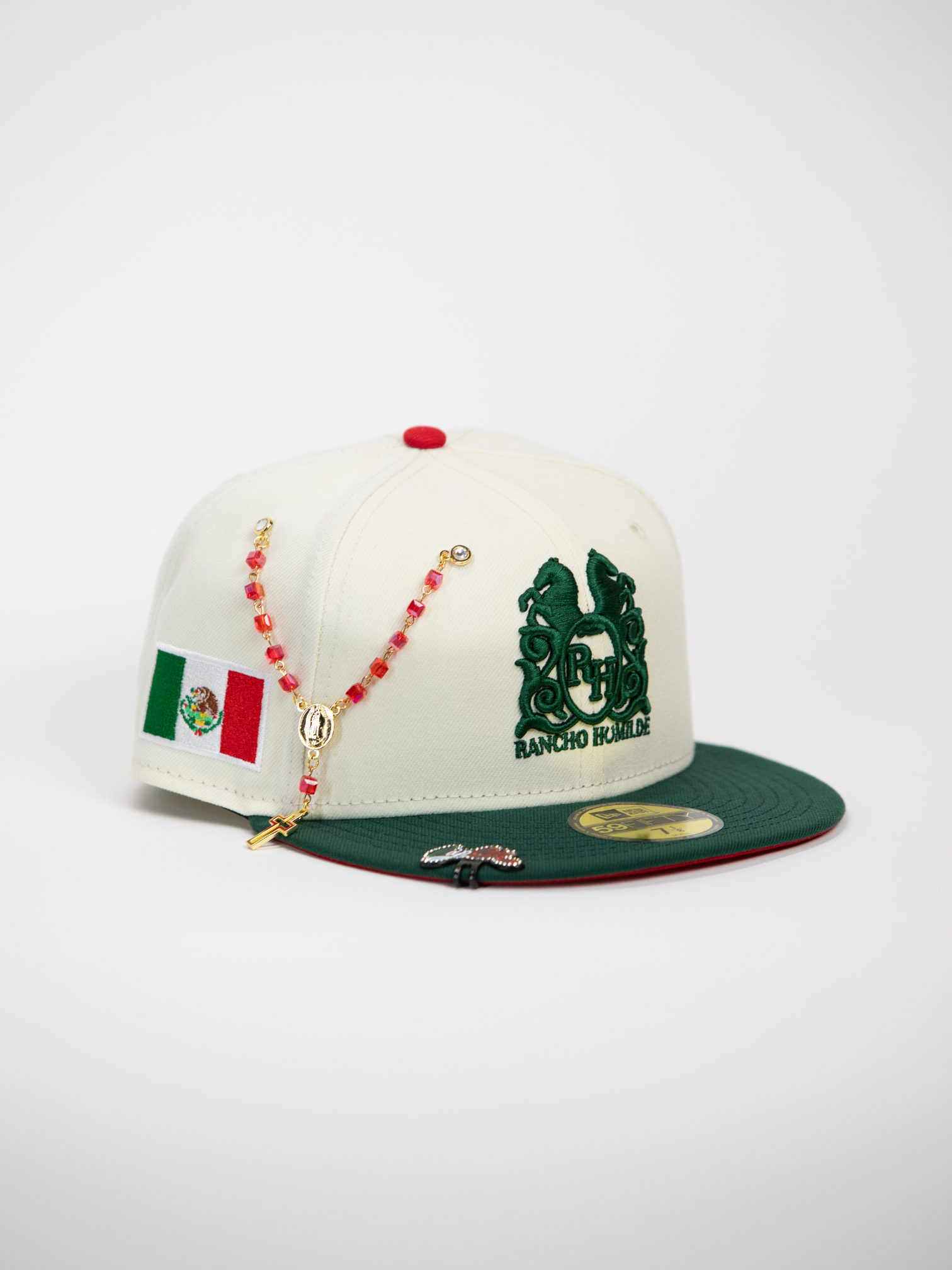 NEW* "RANCHO HUMILDE x NEW ERA x CAP CITY" WHITE/GREEN 59FIFTY FITTED W/ MEXICAN FLAG & RED UV *FREE ACCESSORY INCLUDED