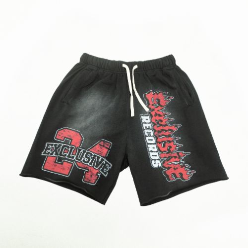 EXCLUSIVE CLUB ACID WASH "EXCLUSIVE RECORDS" SHORTS