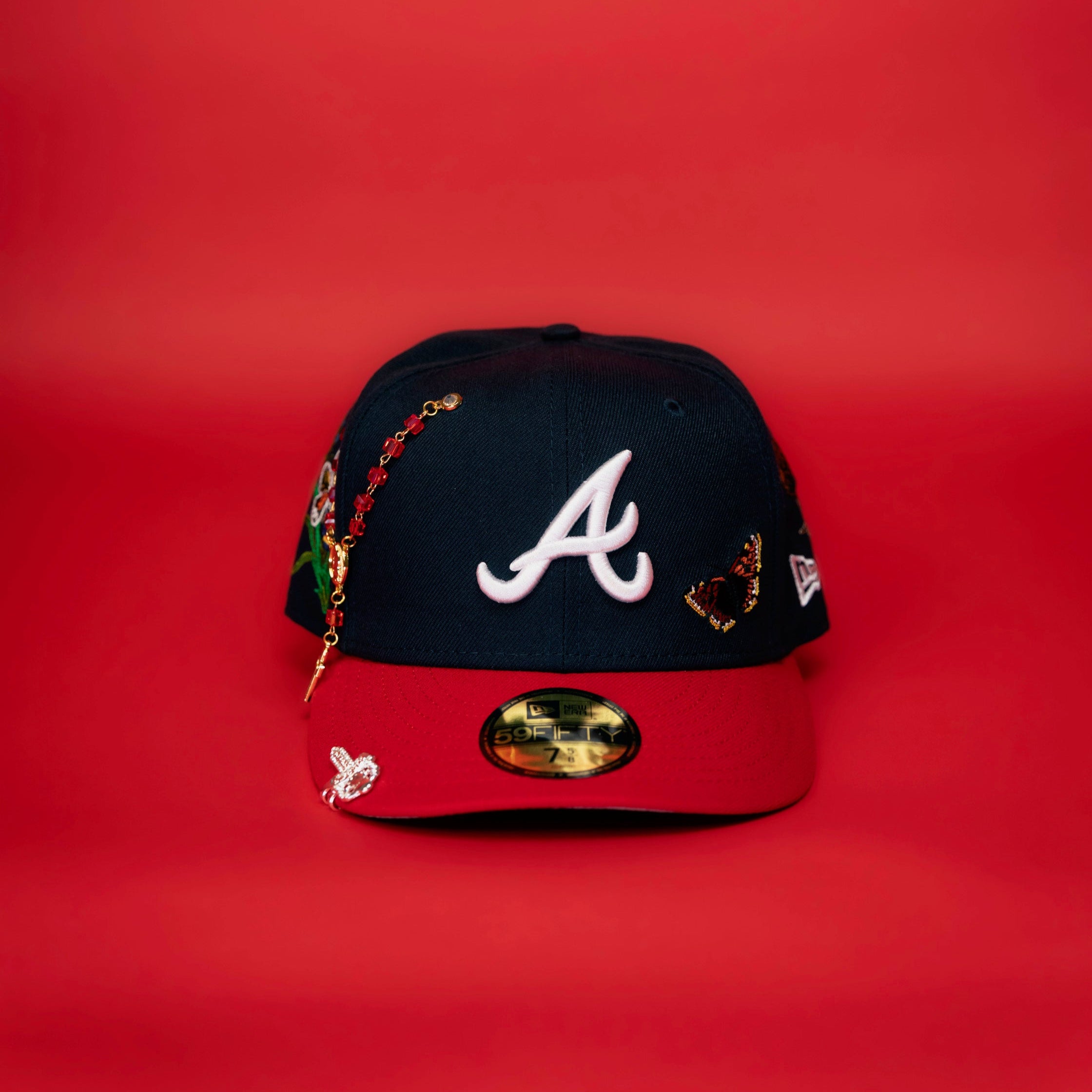 NEW ERA EXCLUSIVE 59FIFTY NAVY/RED ATLANTA BRAVES "FOR EVERY LIVING THING" W/ EMBROIDERY