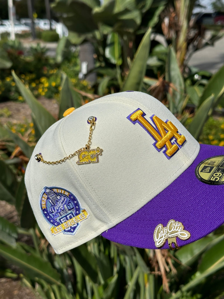 NEW ERA EXCLUSIVE 59FIFTY CHROME WHITE/PURPLE LOS ANGELES DODGERS