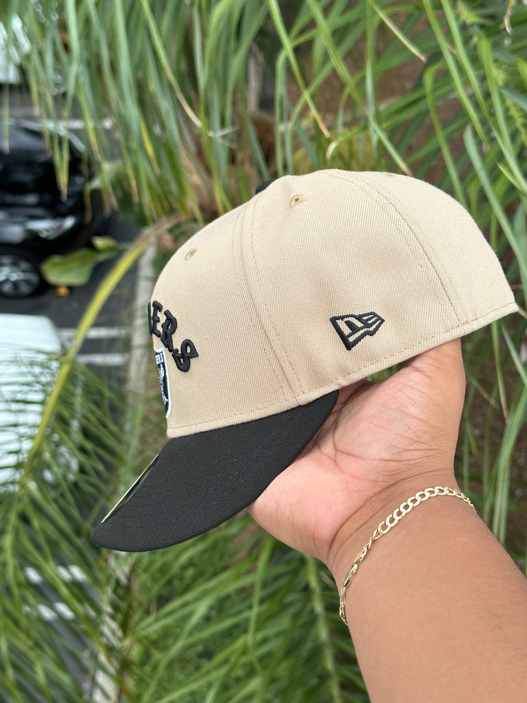 NEW ERA EXCLUSIVE 59FIFTY KHAKI/BLACK RAIDERS SCRIPT 2TONE W/ 60TH ANN –  shopcapcity