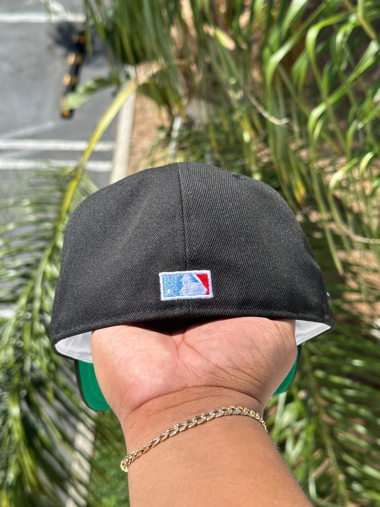 EXCLUSIVE NEW ERA 59FIFTY MLB ANAHEIM ANGELS 40TH ANNIVERSARY BLACK /  SUNWASH BLUE UV FITTED CAP