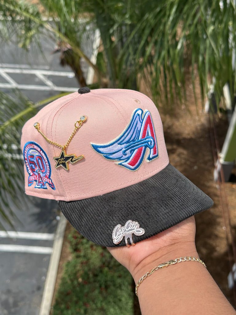 ANAHIEM ANGELS 50TH ANNIVERSARY BROWN BLACK CORDUROY VISOR PINK