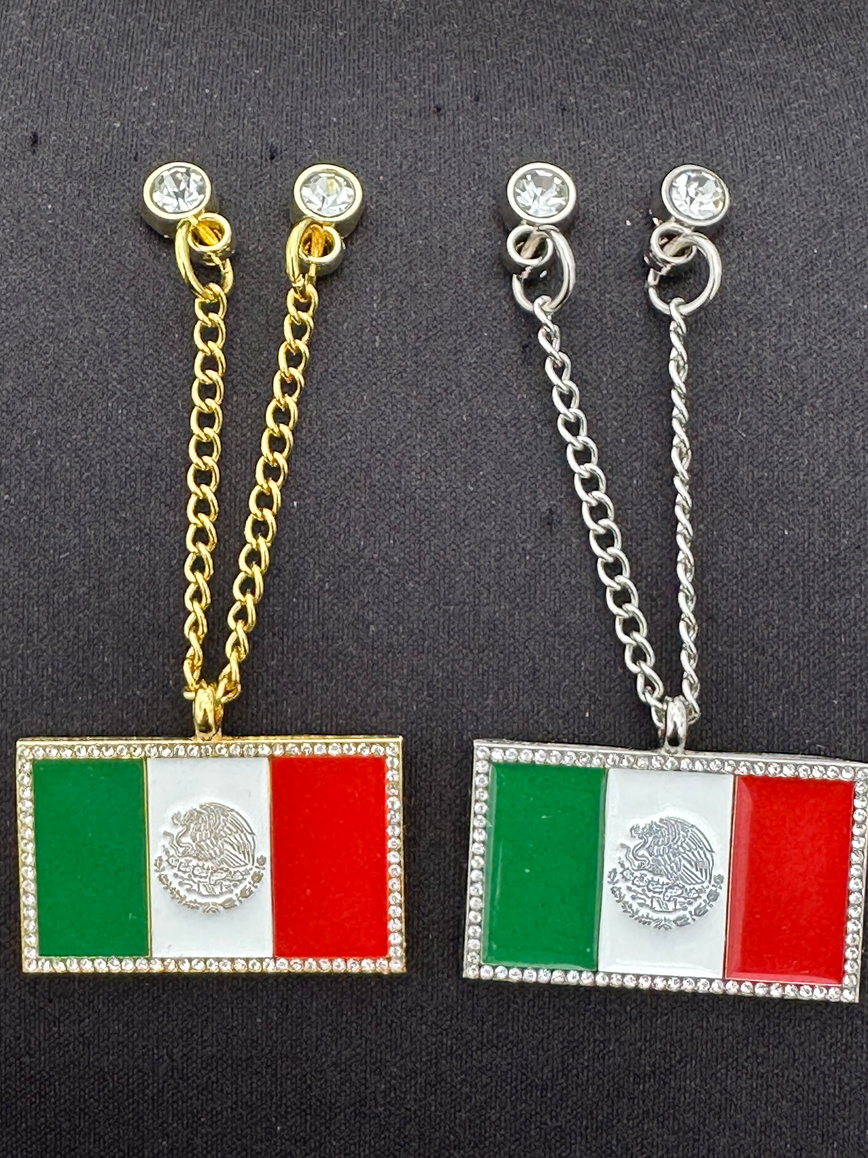 2PACK SILVER & GOLD ICED OUT MEXICO FLAG CHAINS W/ RHINESTONES