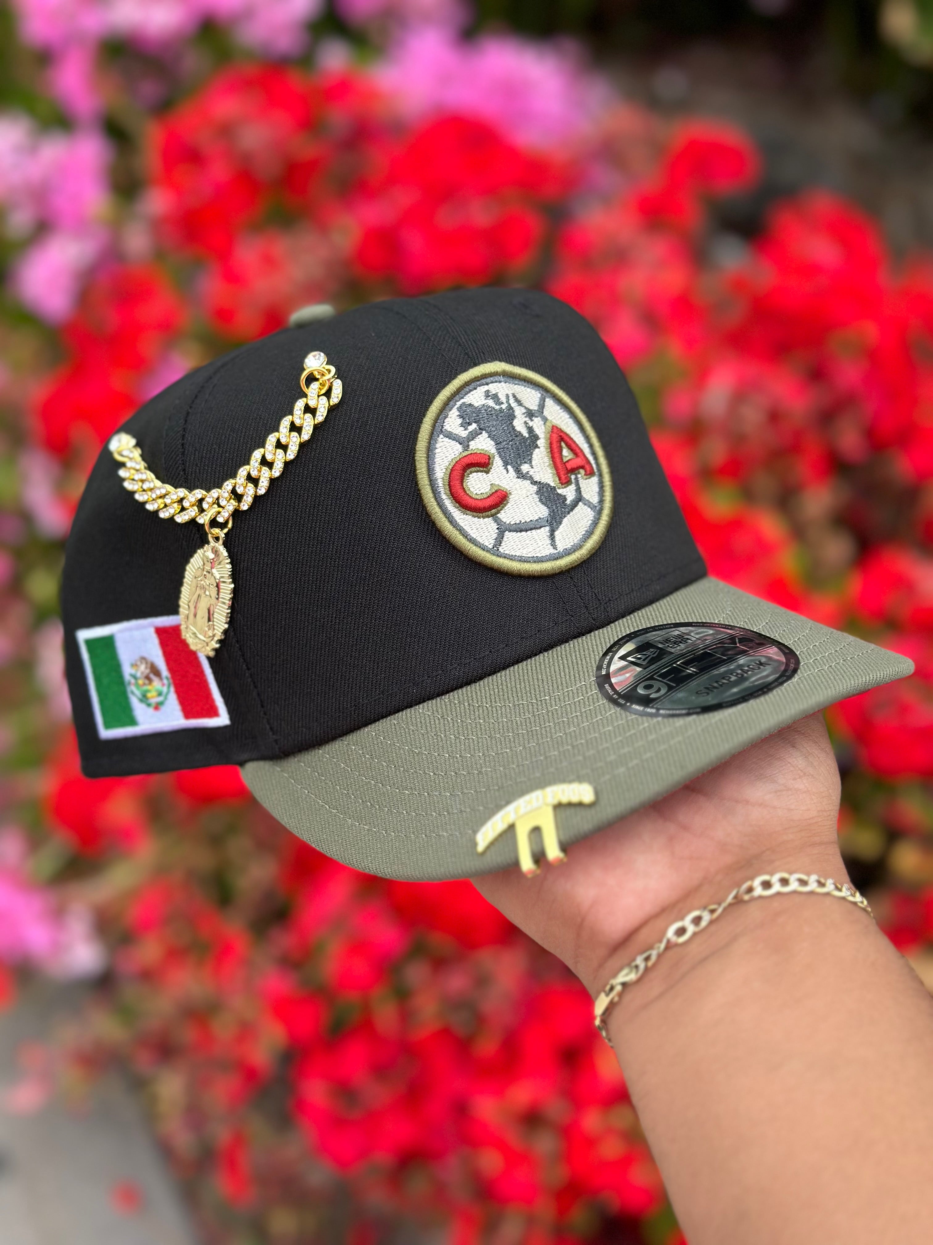 NEW ERA EXCLUSIVE 9FIFTY BLACK/OLIVE "CLUB AMERICA" SNAPBACK W/MEXICO FLAG SIDEPATCH