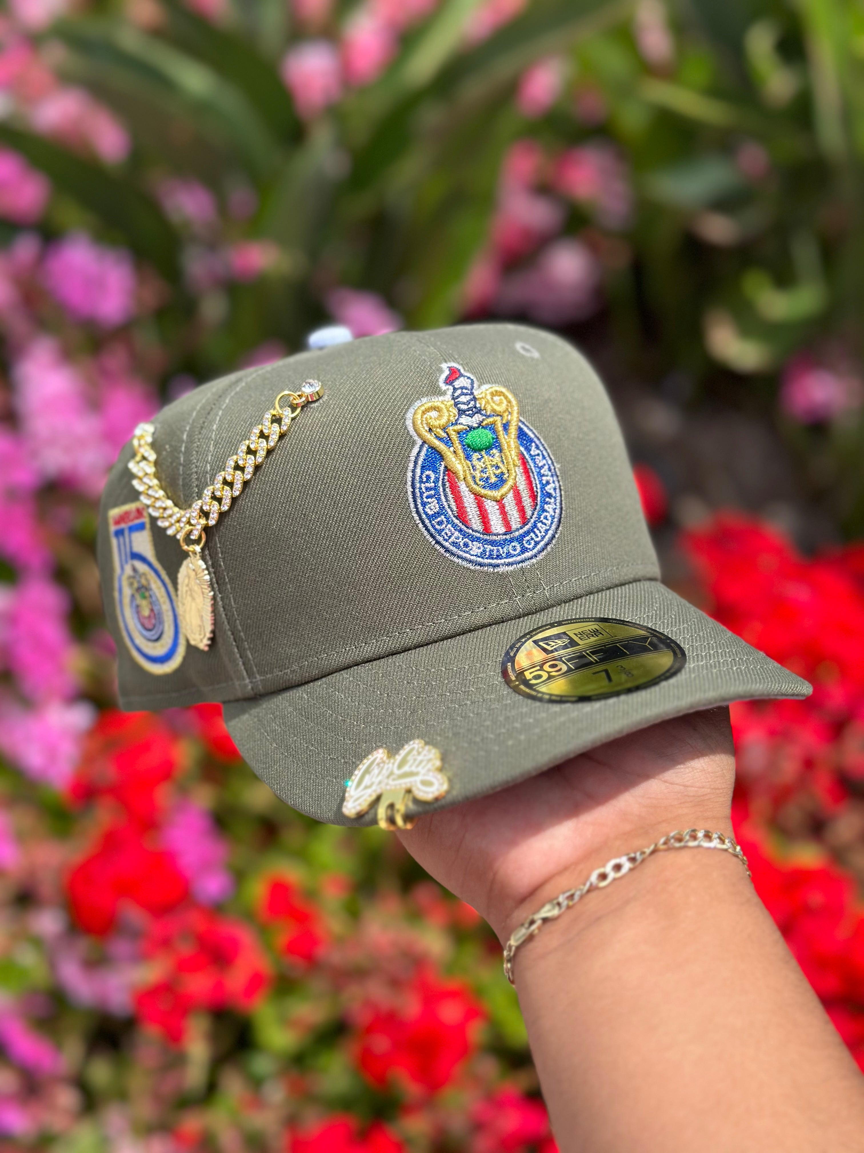 NEW ERA EXCLUSIVE 59FIFTY OLIVE GREEN "CHIVAS DE GUADALAJARA" W/ 115 ANNIVERSARY SIDEPATCH