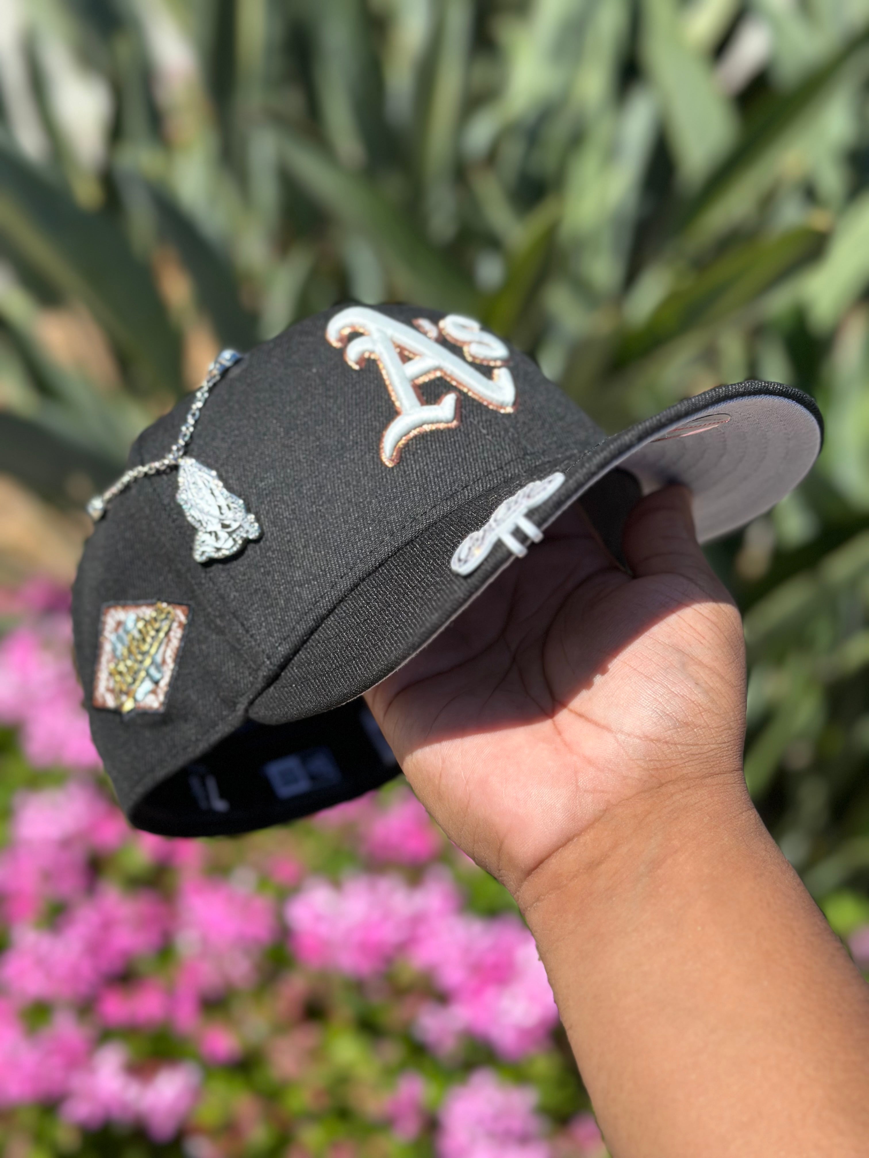 NEW ERA EXCLUSIVE 59FIFTY BLACK OAKLAND ATHLETICS W/ 25TH ANNIVERSARY SIDE PATCH