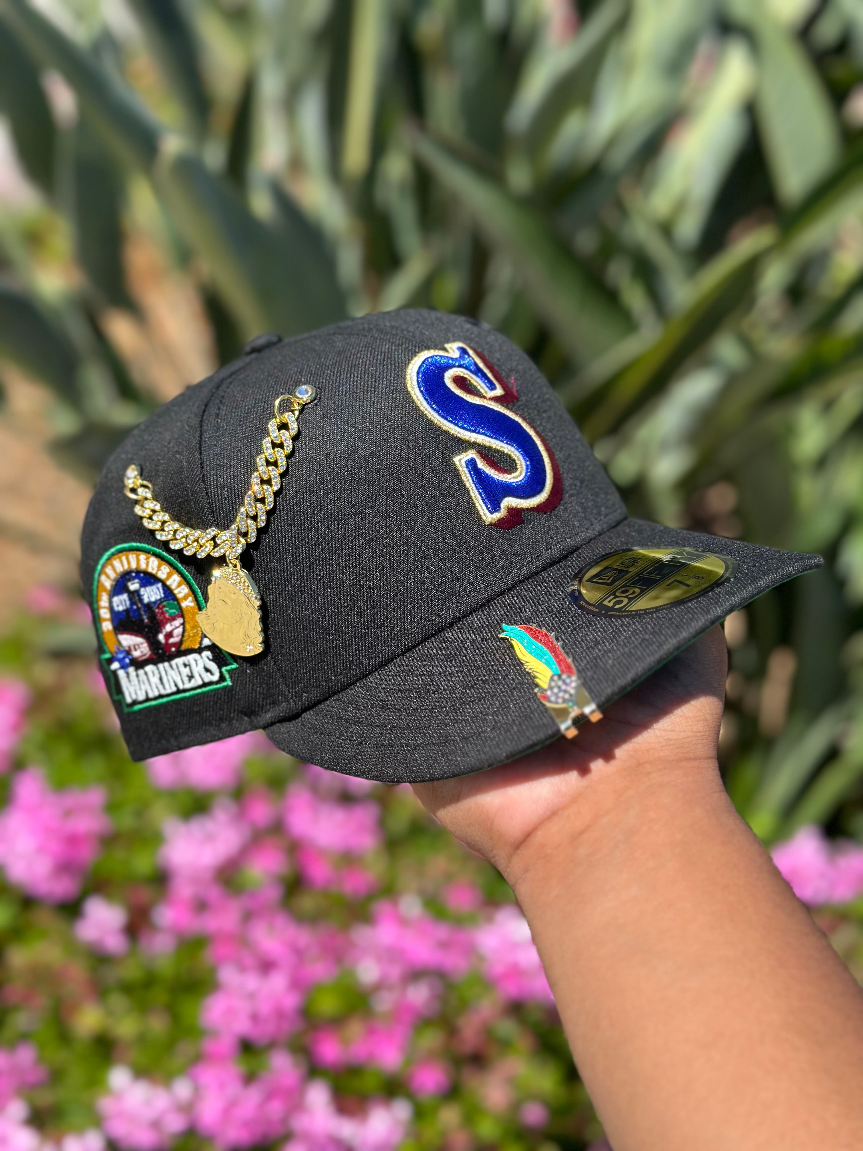 NEW ERA EXCLUSIVO 59FIFTY NEGRO/AZUL SEATTLE MARINERS CON PARCHE DEL 30 ANIVERSARIO 