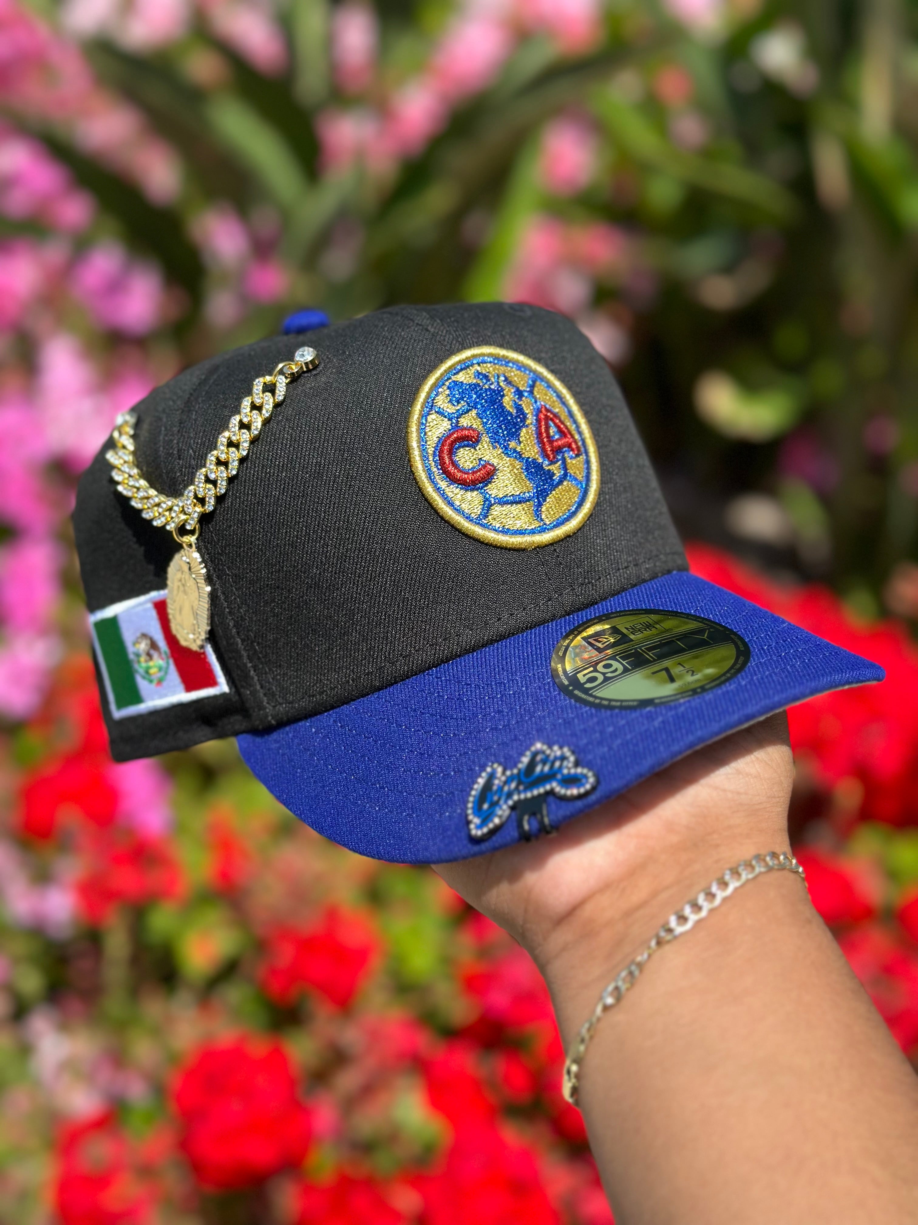 NEW ERA EXCLUSIVE 59FIFTY BLACK/BLUE "CLUB AMERICA" W/ MEXICO FLAG SIDE PATCH