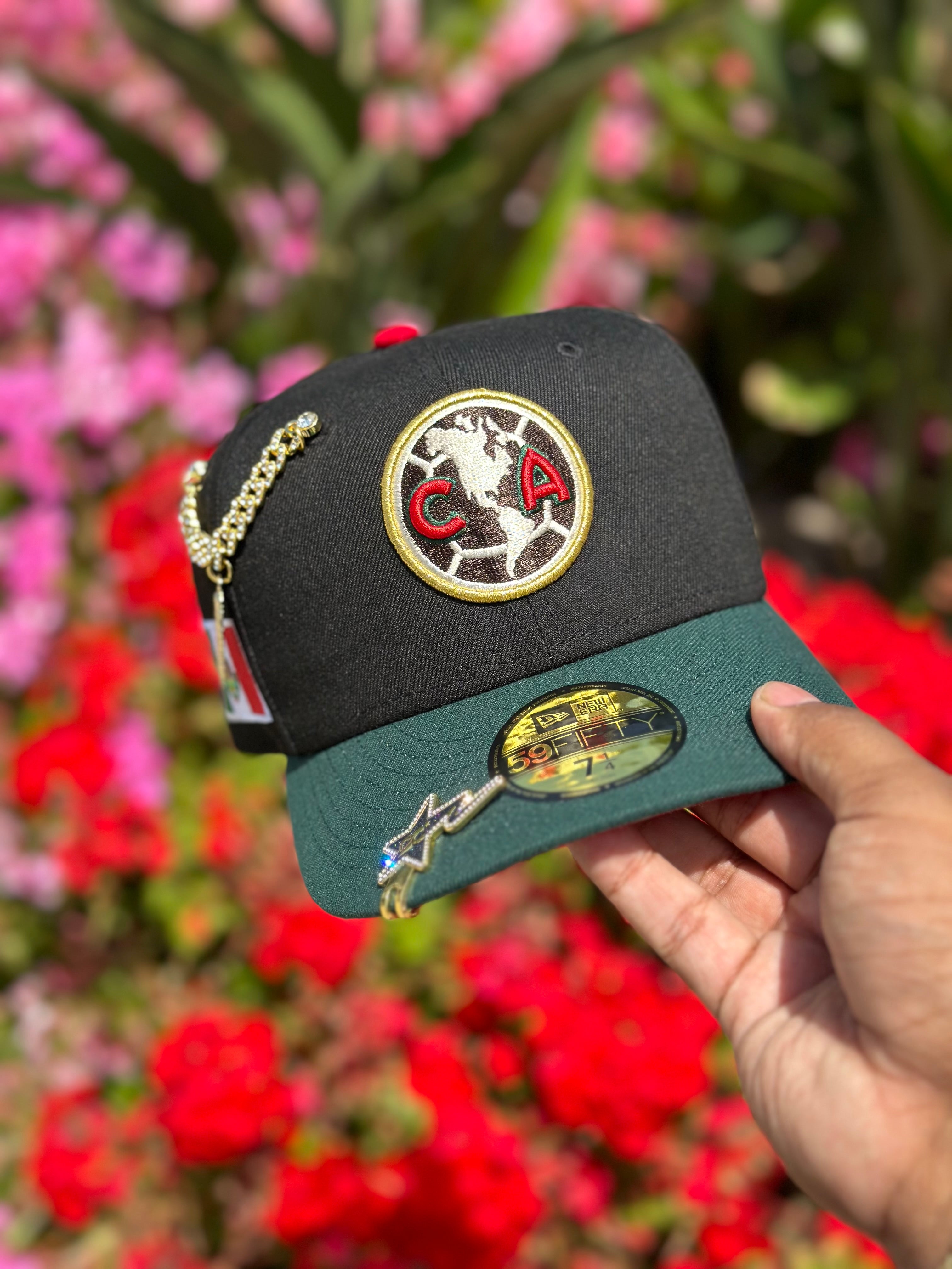 NEW ERA EXCLUSIVE 59FIFTY BLACK/FOREST GREEN "CLUB AMERICA" W/ MEXICO FLAG SIDE PATCH