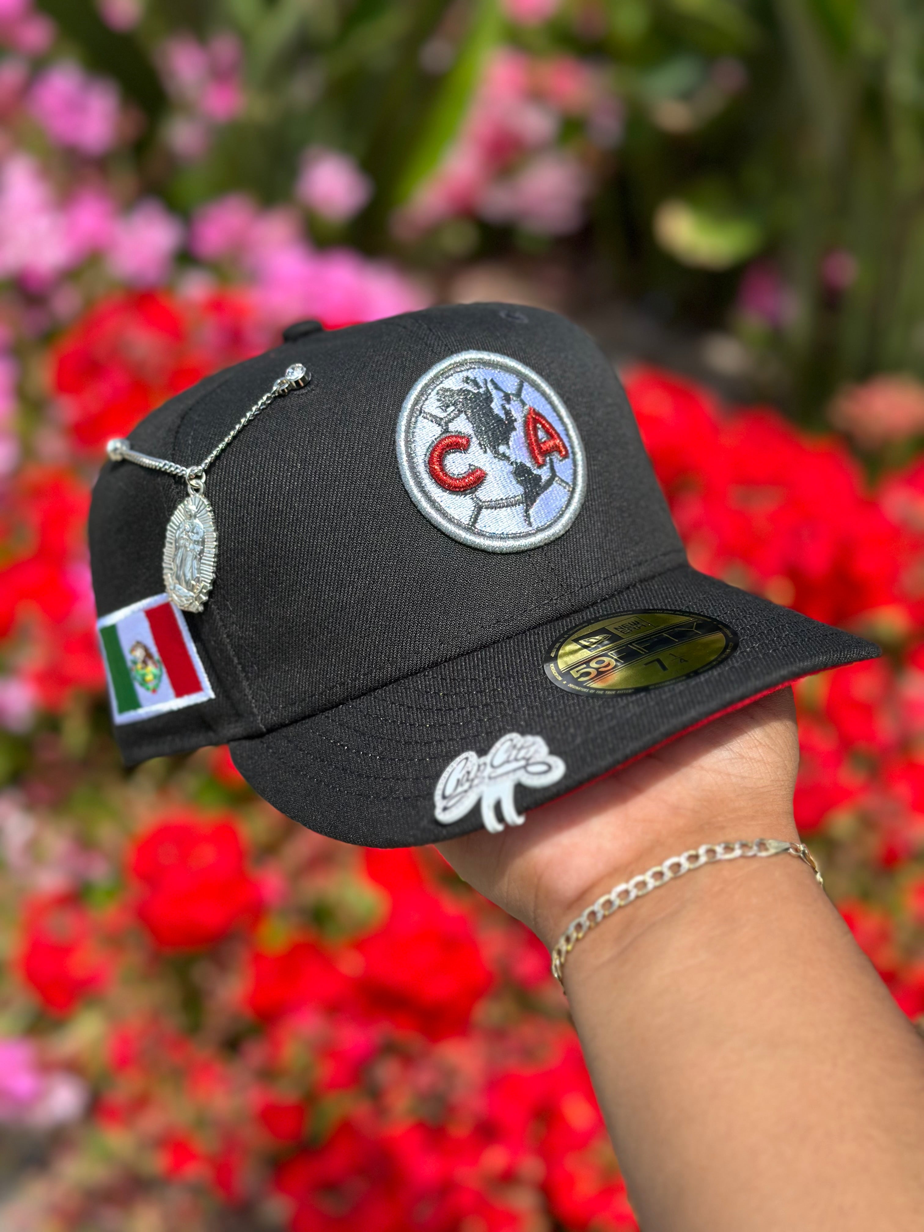 NEW ERA EXCLUSIVE 59FIFTY BLACK "CLUB AMERICA" W/ MEXICO FLAG SIDE PATCH