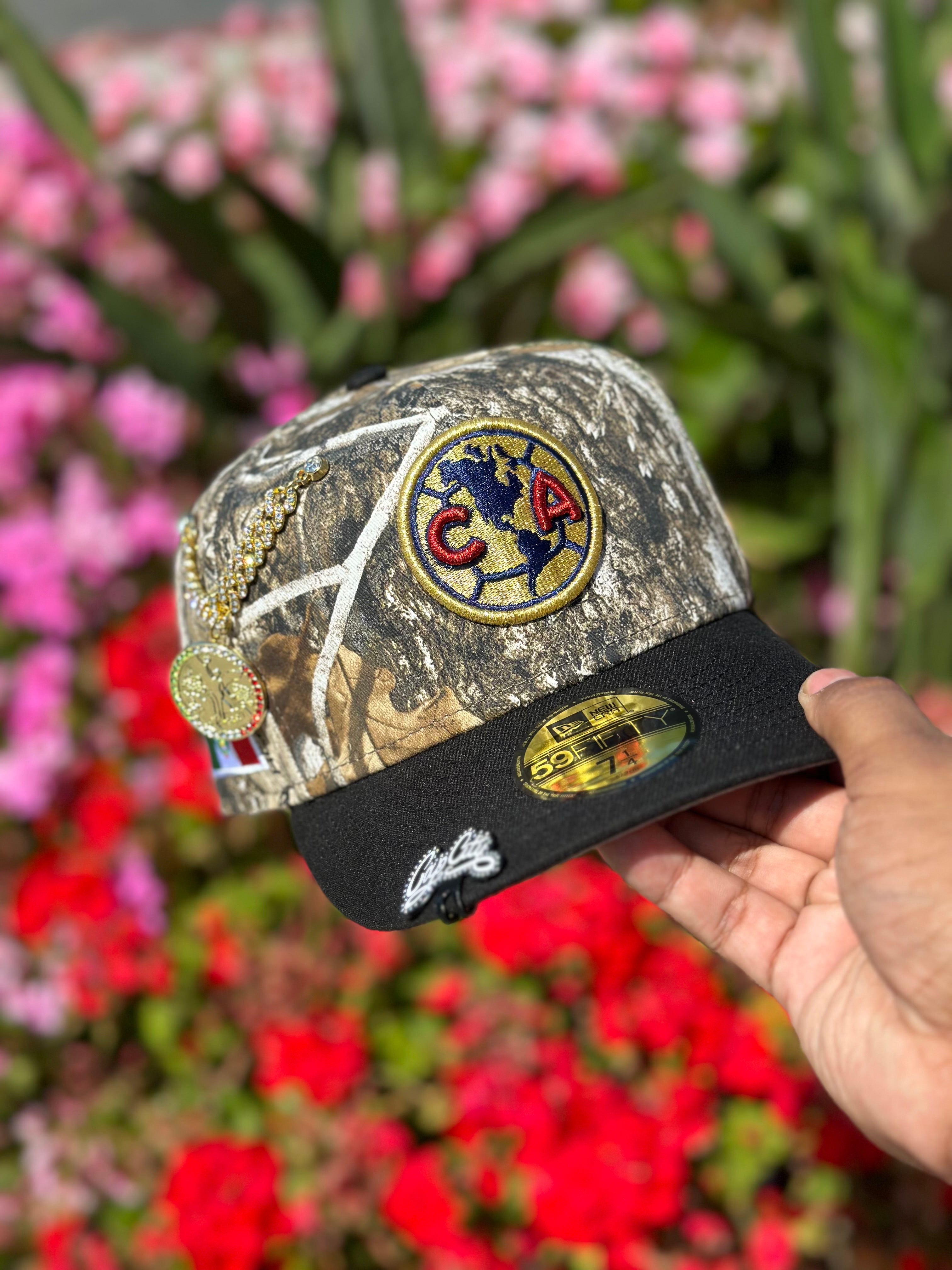 NEW ERA EXCLUSIVE 59FIFTY REALTREE/BLACK "CLUB AMERICA" W/ MEXICO FLAG SIDE PATCH