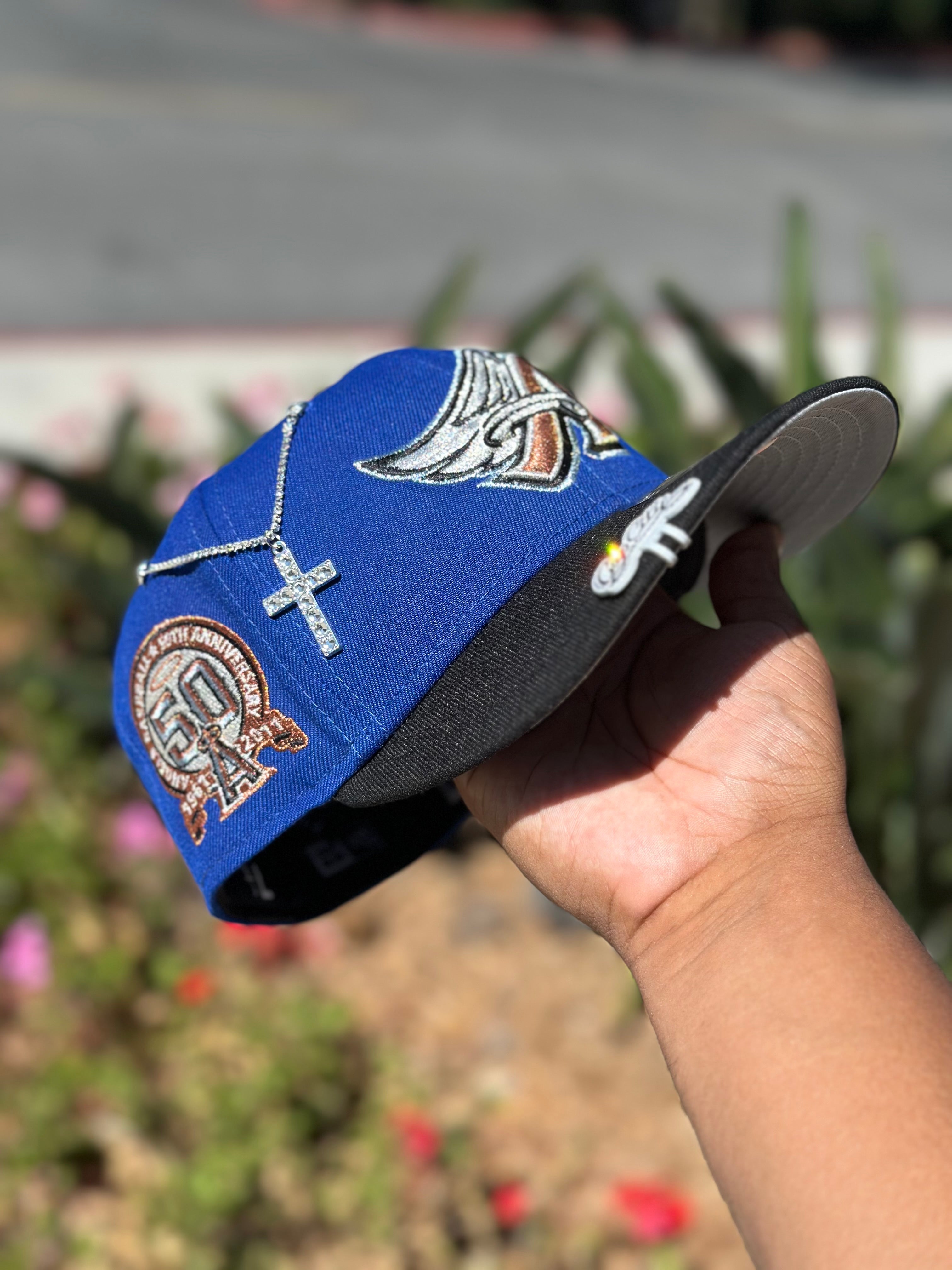 NEW ERA 59FIFTY BLUE/BLACK ANAHEIM ANGELS W/ 50TH ANNIVERSARY SIDE PATCH