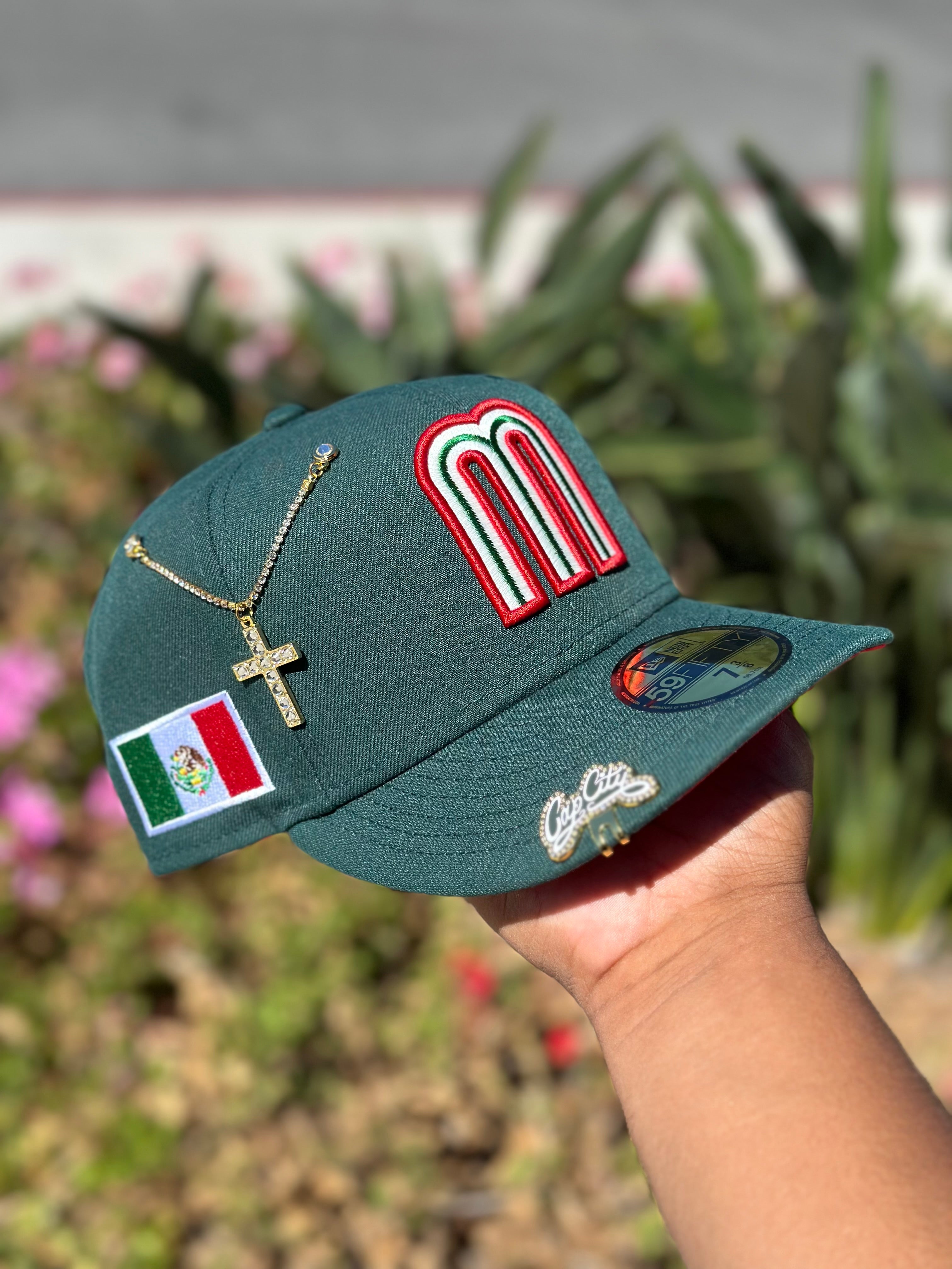 NEW ERA EXCLUSIVE 59FIFTY DARK GREEN MEXICO W/ MEXICO FLAG SIDE PATCH