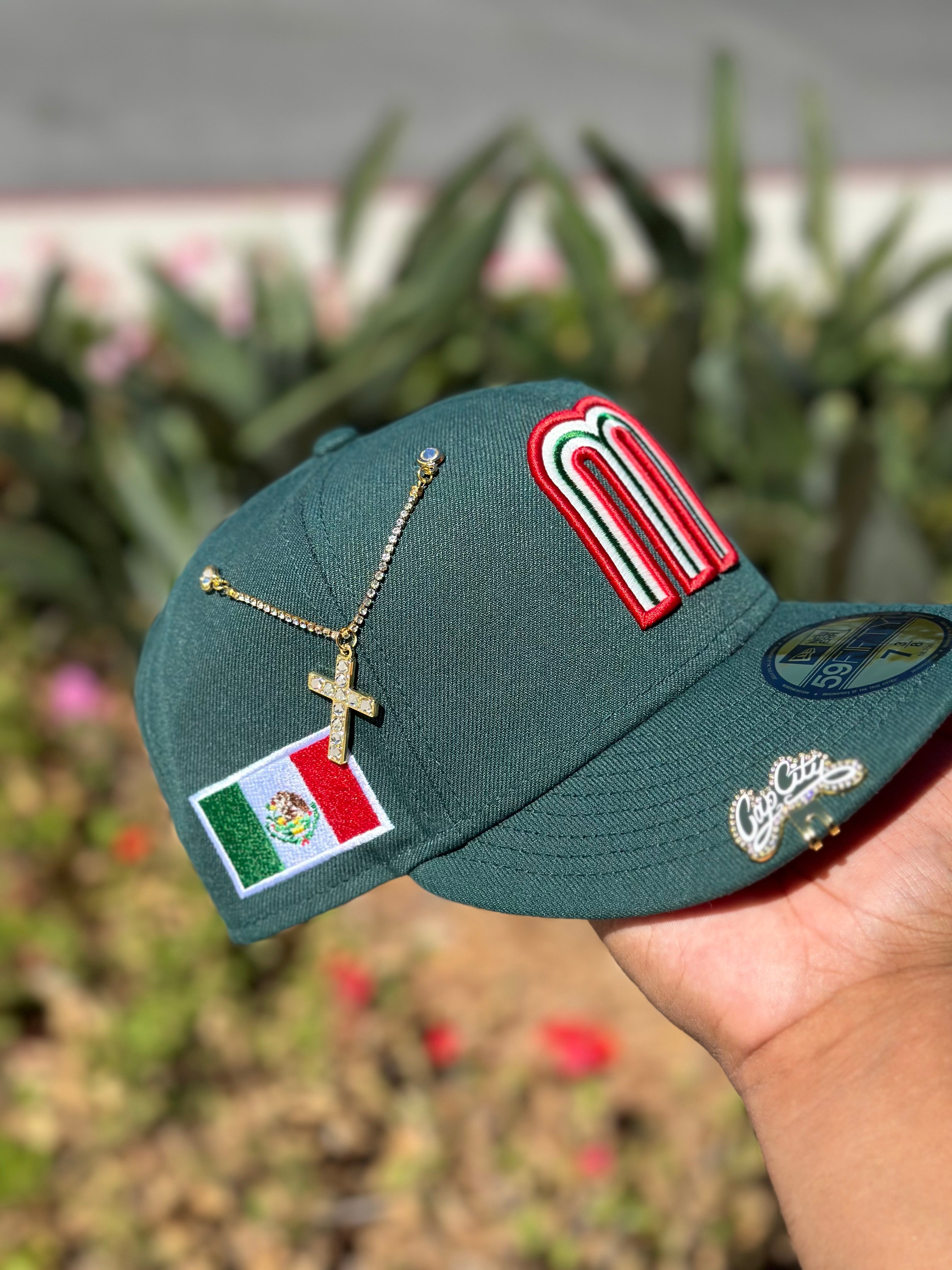 NEW ERA EXCLUSIVE 59FIFTY DARK GREEN MEXICO W/ MEXICO FLAG SIDE PATCH