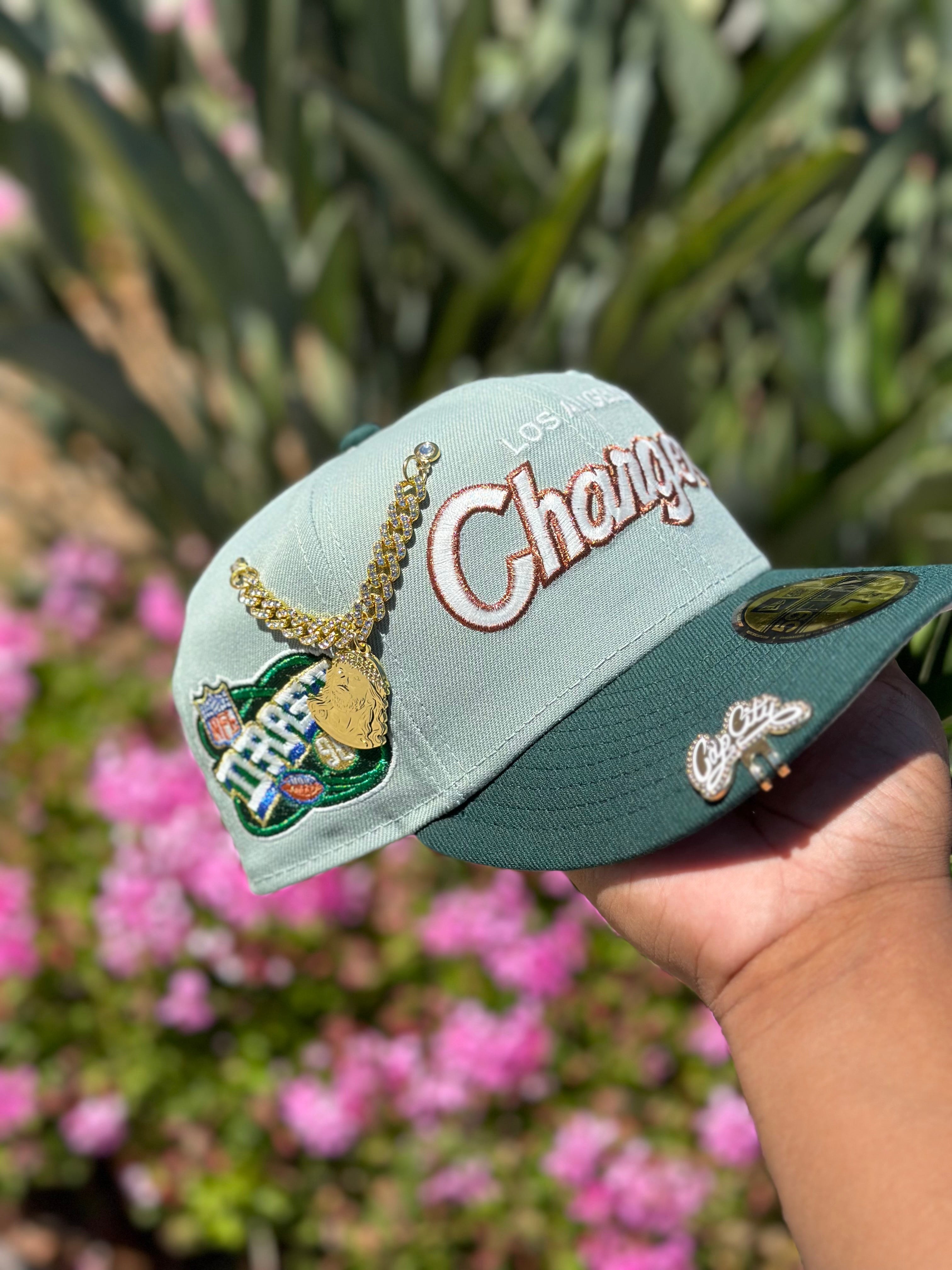 NEW ERA EXCLUSIVE 59FIFTY MINT/EMERALD GREEN LOS ANGELES CHARGERS W/ NFL DRAFT SIDE PATCH