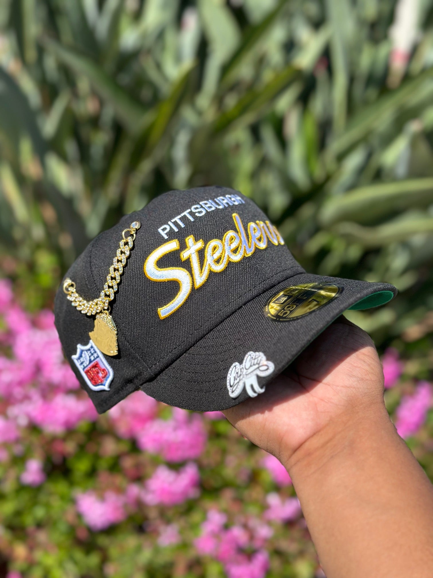 GUIÓN EXCLUSIVO DE NEW ERA 59FIFTY NEGRO/AMARILLO AL REVÉS DE LOS STEELERS DE PITTSBURGH CON PARCHE LATERAL DE LA TEMPORADA 80 