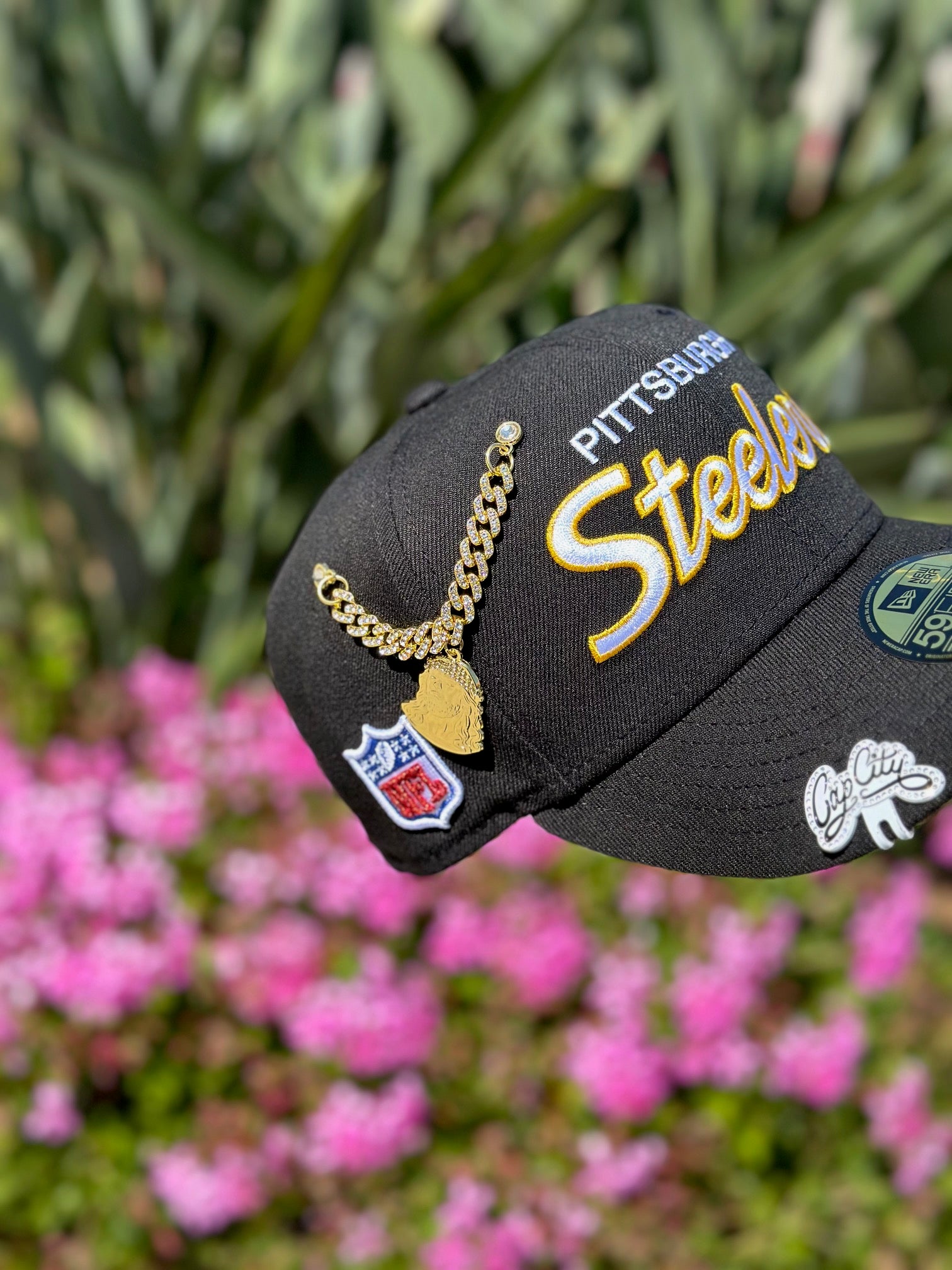 Vintage Script Logo Pittsburgh Steelers Black Adjustable Slide 2024 Hat Cap [L9em]