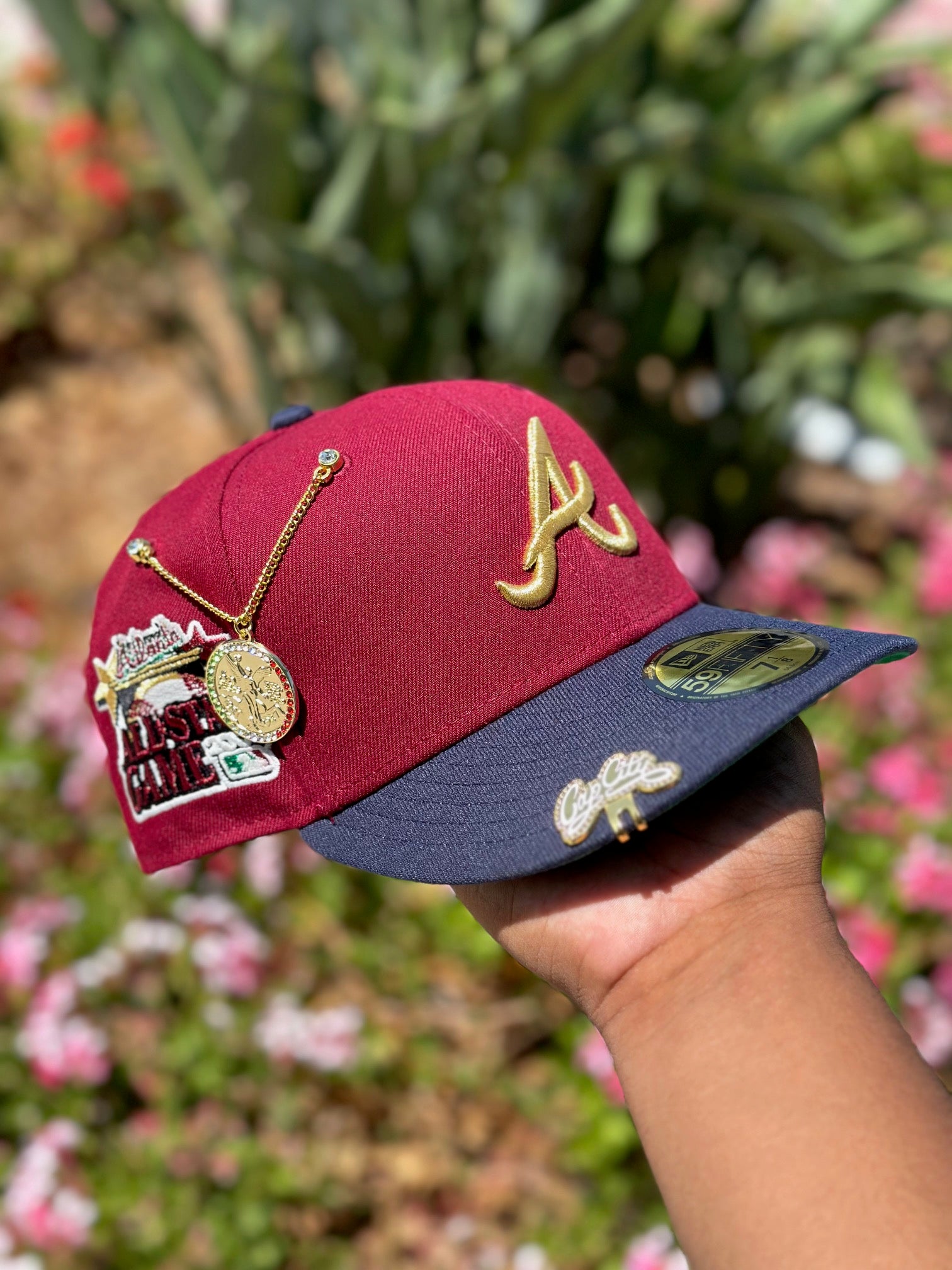 NEW ERA EXCLUSIVE 59FIFTY BURGUNDY RED/NAVY ATLANTA BRAVES W/ 2000 ALL STAR GAME SIDE PATCH