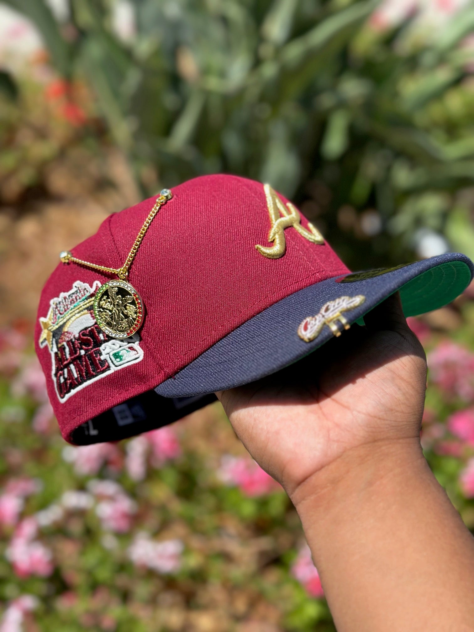 NEW ERA EXCLUSIVE 59FIFTY BURGUNDY RED/NAVY ATLANTA BRAVES W/ 2000 ALL STAR GAME SIDE PATCH