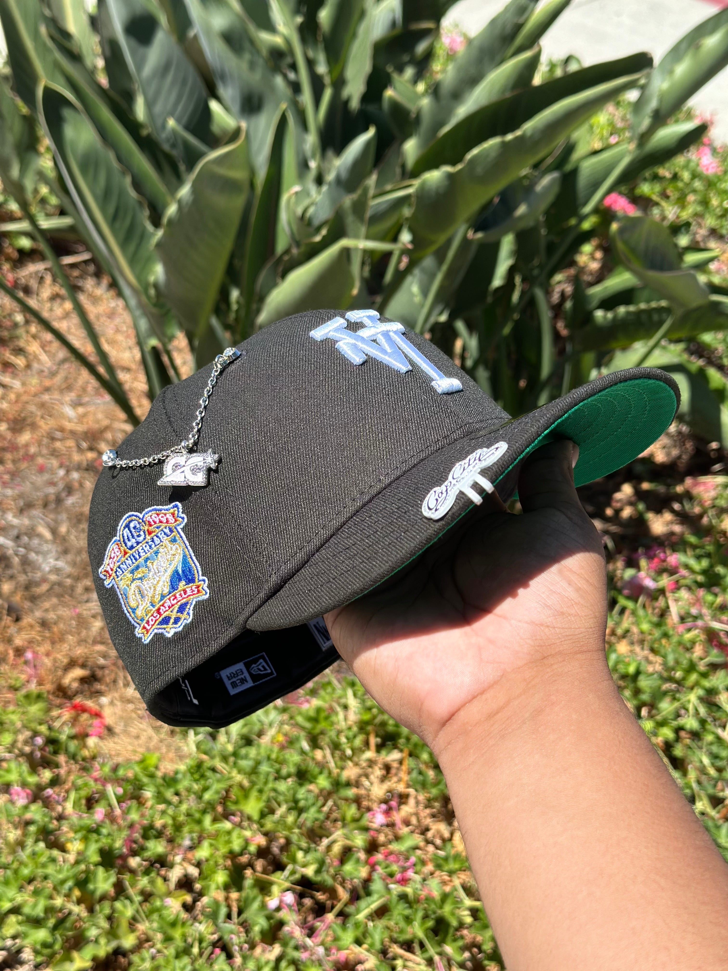 NEW ERA EXCLUSIVE 59FIFTY BLACK UPSIDE DOWN LOS ANGELES DODGERS W/ 40TH ANNIVERSARY SIDE PATCH