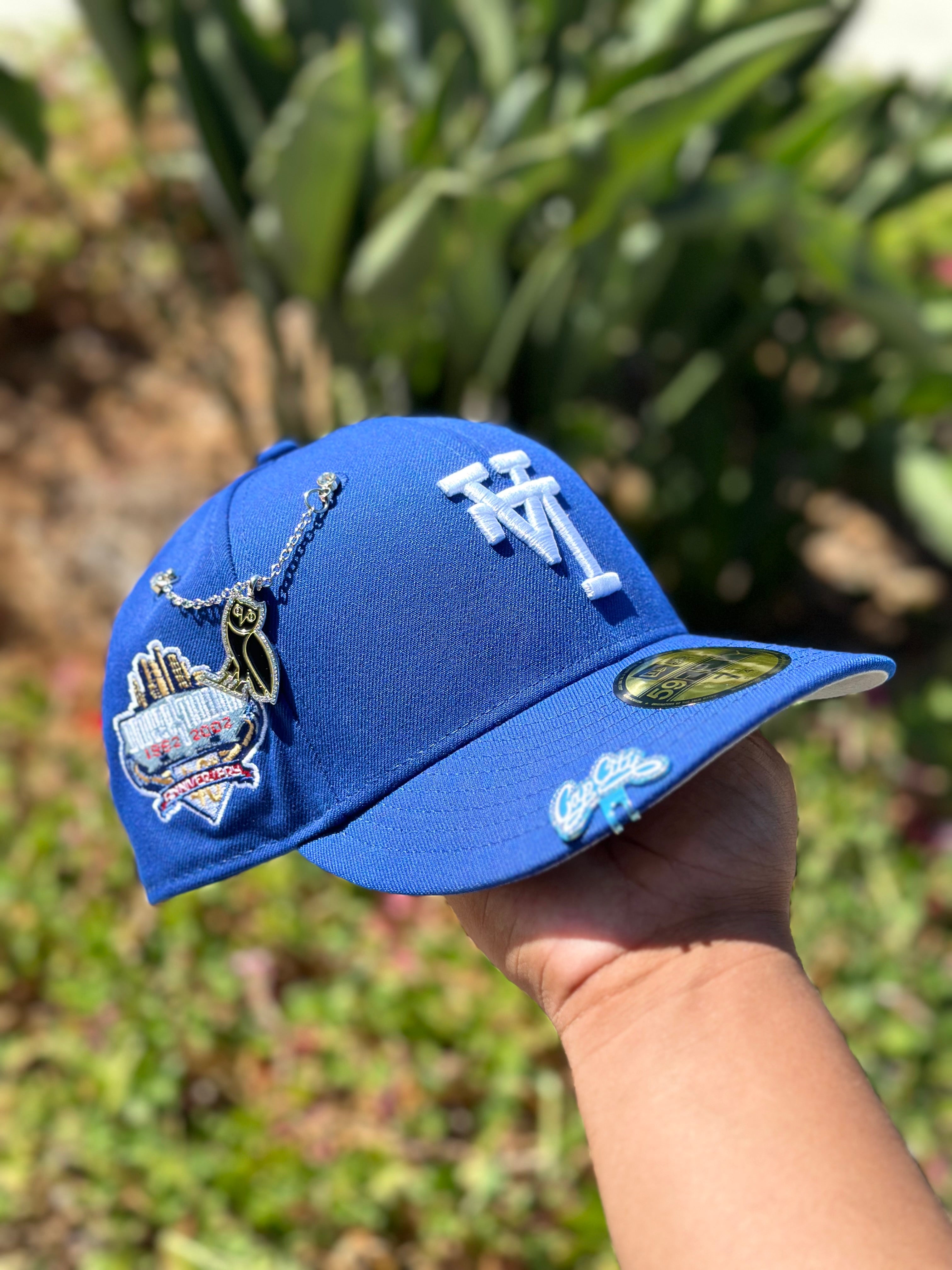 NEW ERA EXCLUSIVE 59FIFTY BLUE UPSIDE DOWN LOS ANGELES DODGERS W/ 40TH ANNIVERSARY SIDE PATCH