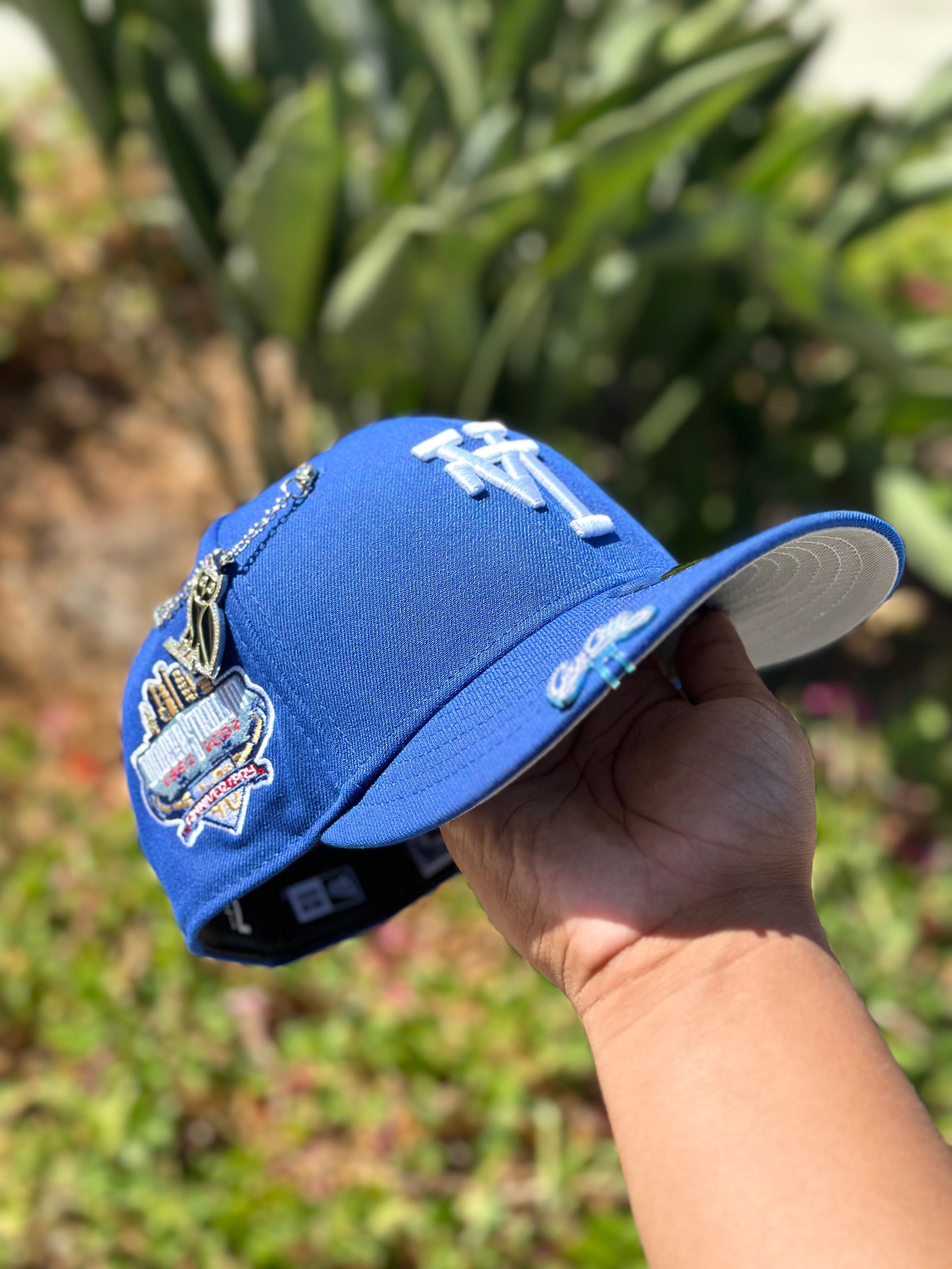 NEW ERA EXCLUSIVE 59FIFTY BLUE UPSIDE DOWN LOS ANGELES DODGERS W/ 40TH ANNIVERSARY SIDE PATCH