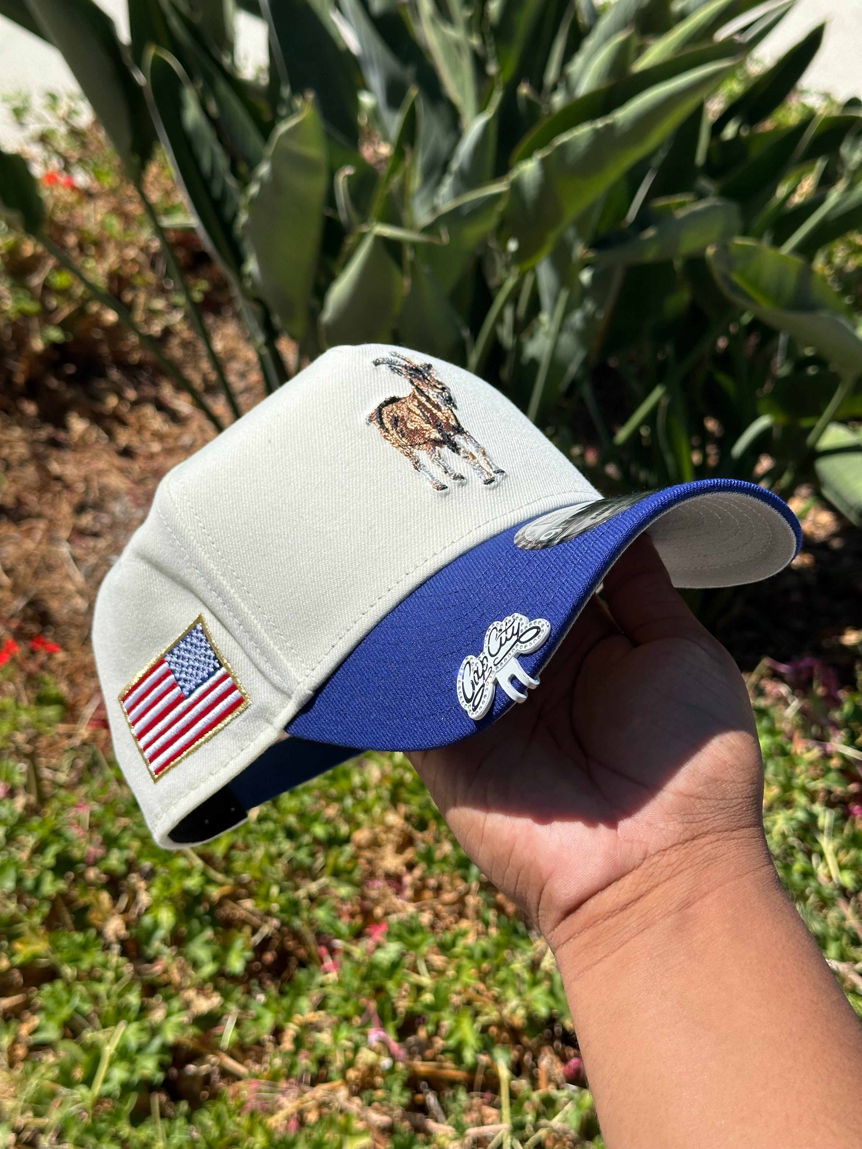 NEW ERA EXCLUSIVE 9FORTY A-FRAME CHROME WHITE/BLUE "THE GOAT 2.O" W/ AMERICAN FLAG SIDE PATCH