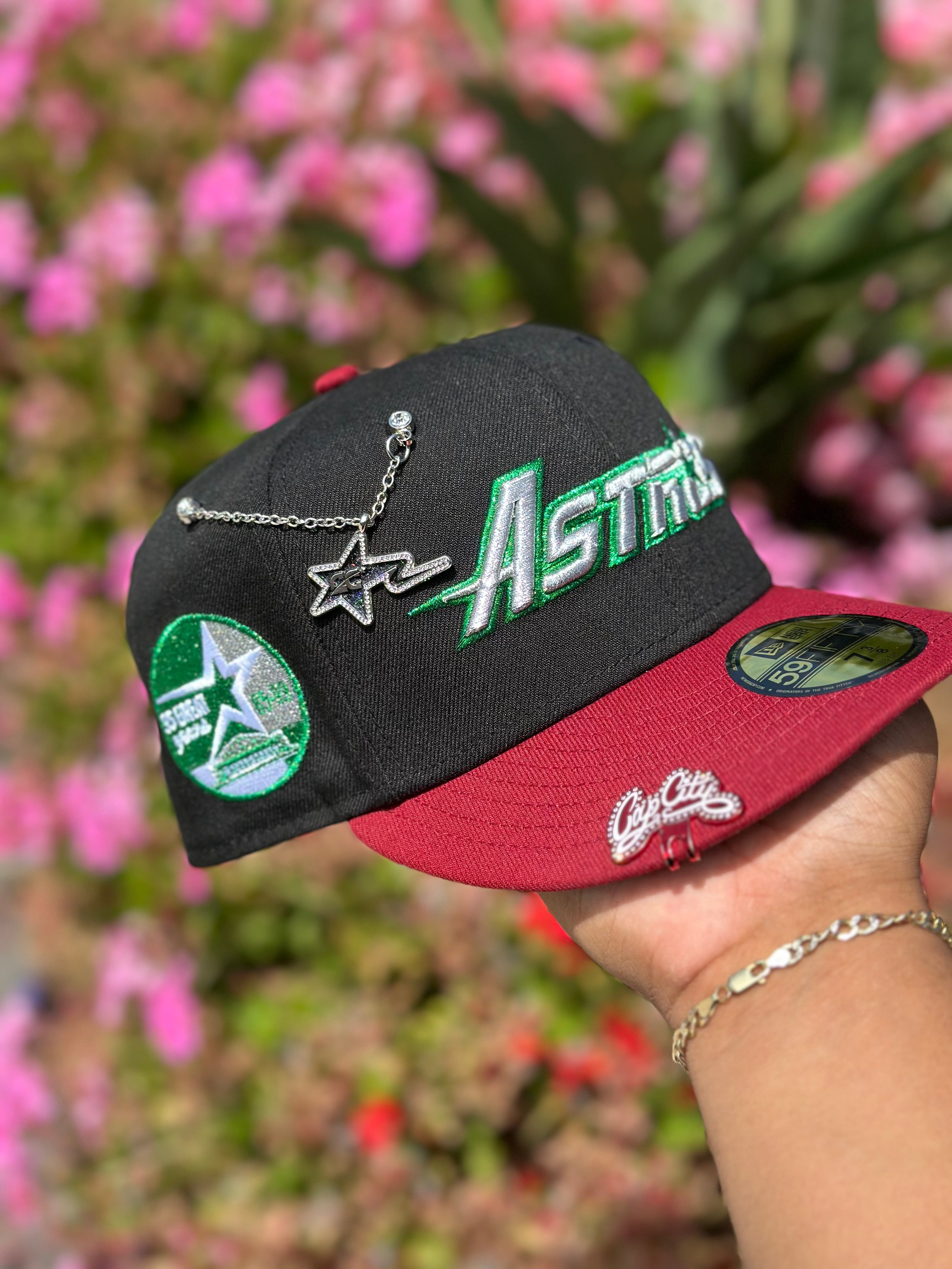 NEW ERA EXCLUSIVE 59FIFTY BLACK/BURGUNDY HOUSTON ASTROS SCRIPT W/ 35TH ANNIVERSARY SIDE PATCH