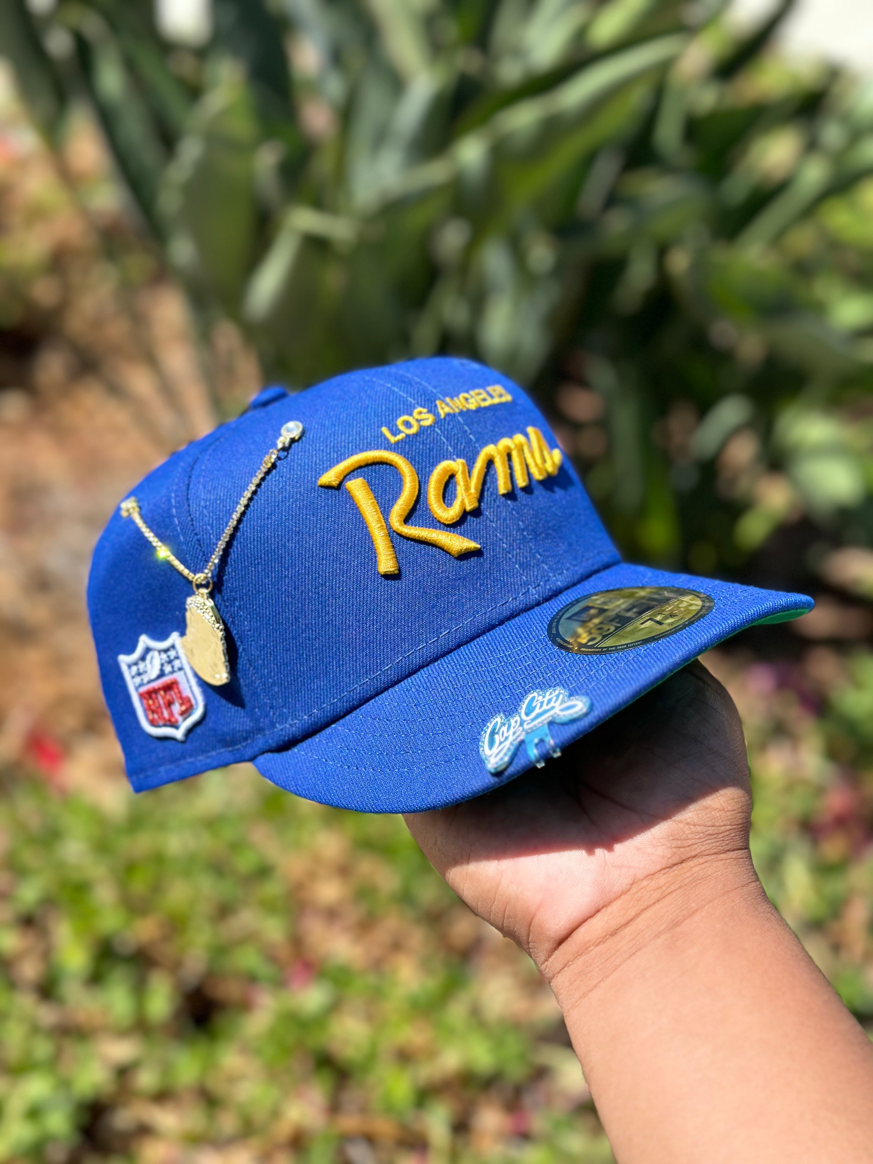 NEW ERA EXCLUSIVE 59FIFTY BLUE LOS ANGELES RAMS W/ NFL LOGO SIDE PATCH