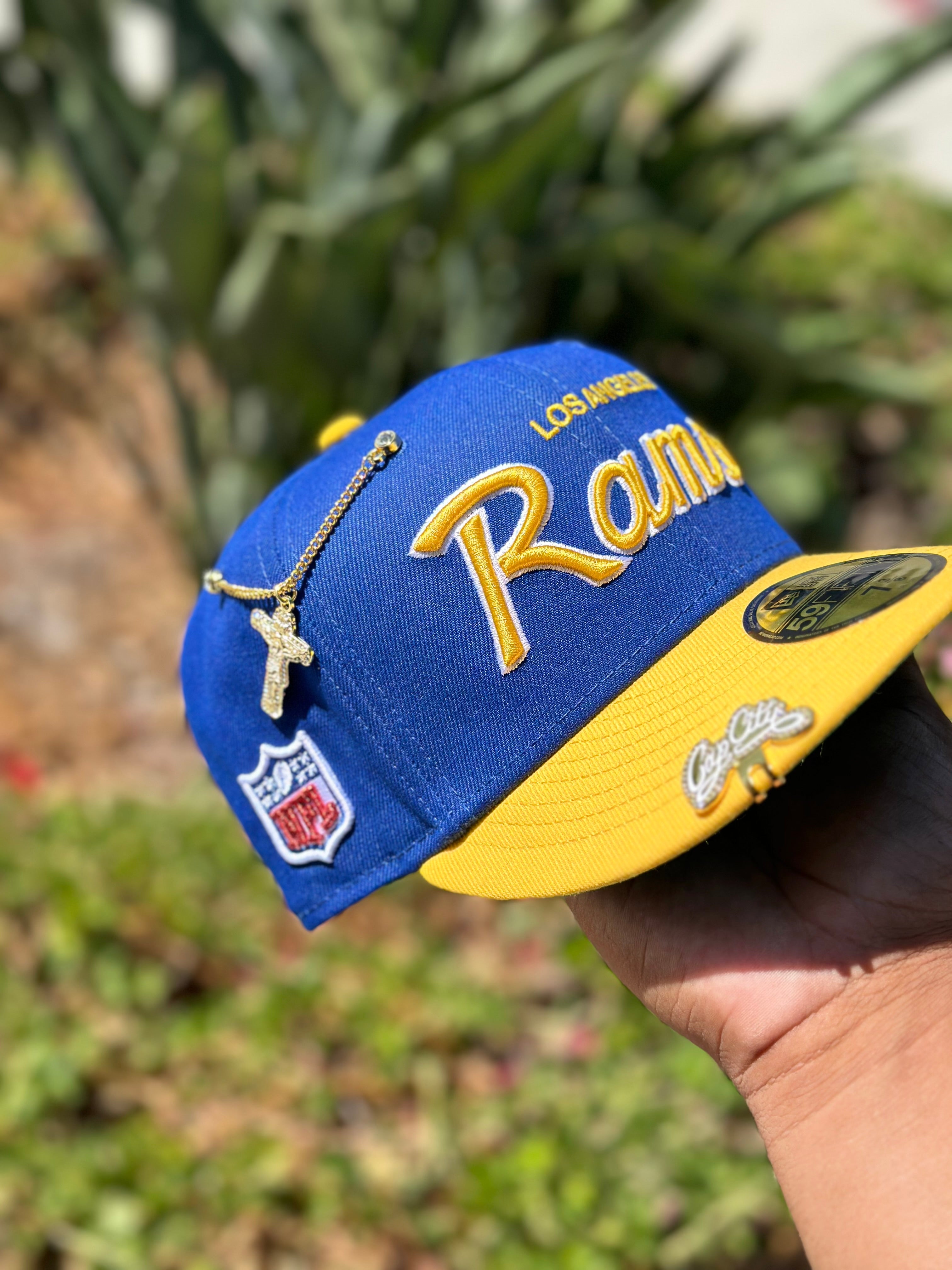 NEW ERA EXCLUSIVE 59FIFTY BLUE/YELLOW LOS ANGELES RAMS SCRIPT W/ NFL L