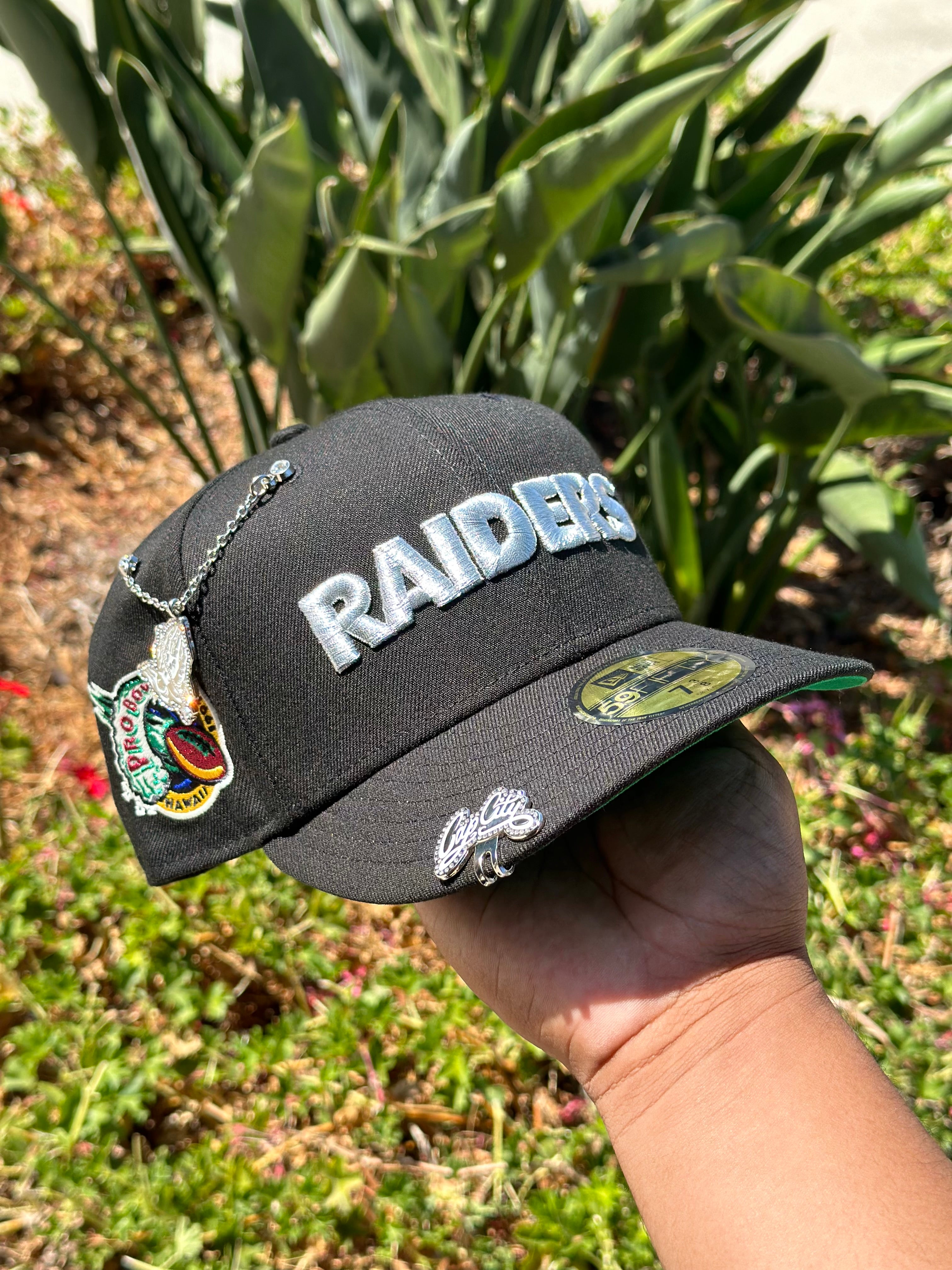 NEW ERA EXCLUSIVE 59FIFTY BLACK LAS VEGAS RAIDERS SCRIPT W/ PROBOWL SIDE PATCH