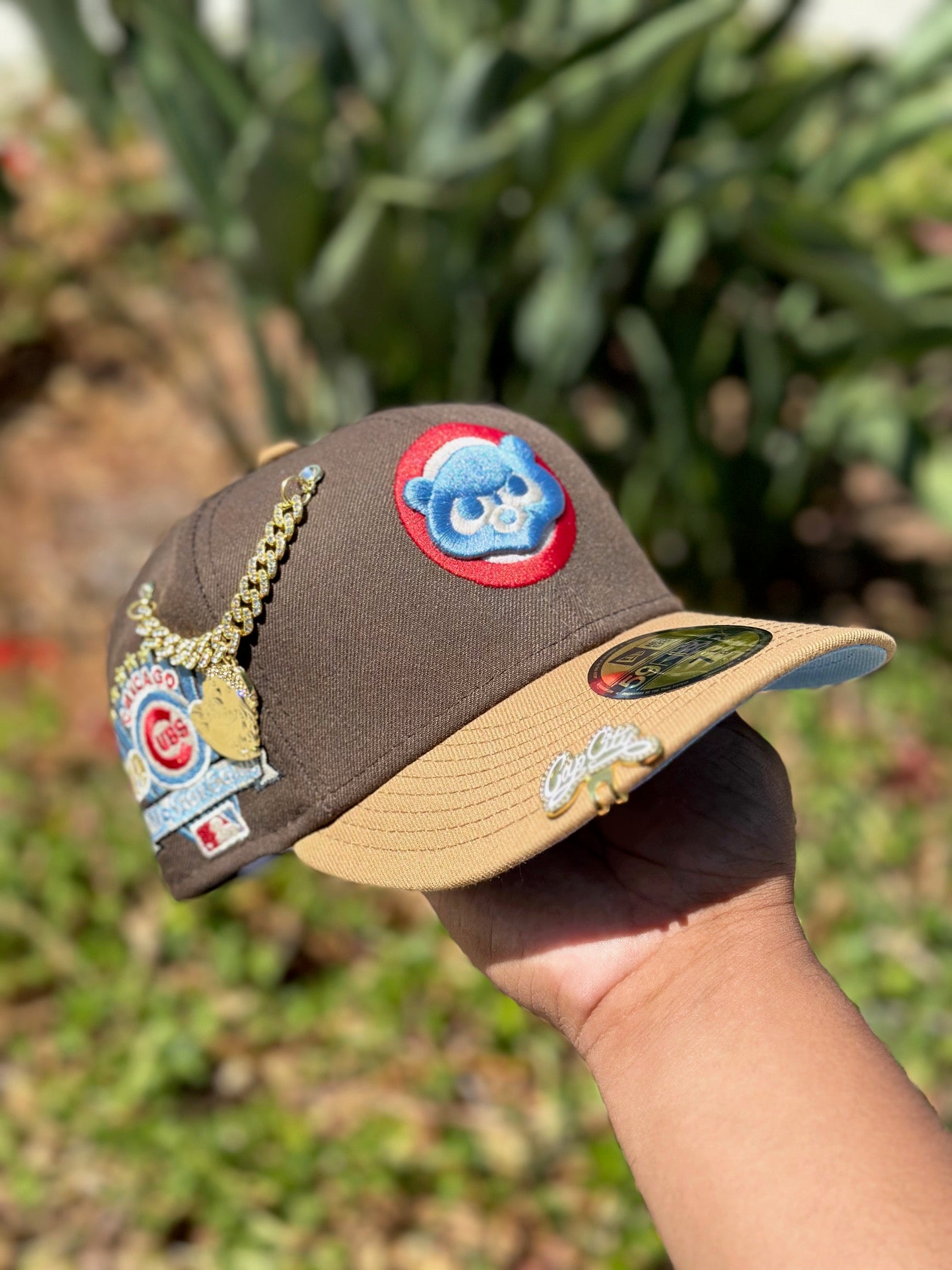 NEW ERA EXCLUSIVE 59FIFTY MOCHA/KHAKI CHICAGO CUBS W/ 1990 ALL STAR GAME PATCH