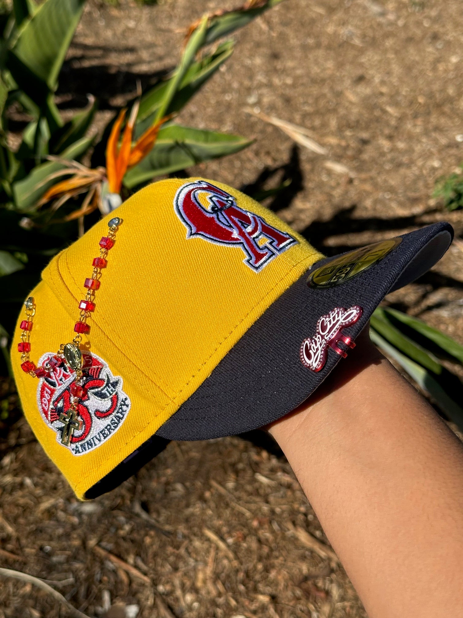 NEW ERA 59FIFTY DARK YELLOW/NAVY ANAHEIM ANGELS W/ 35TH ANNIVERSARY SIDE PATCH