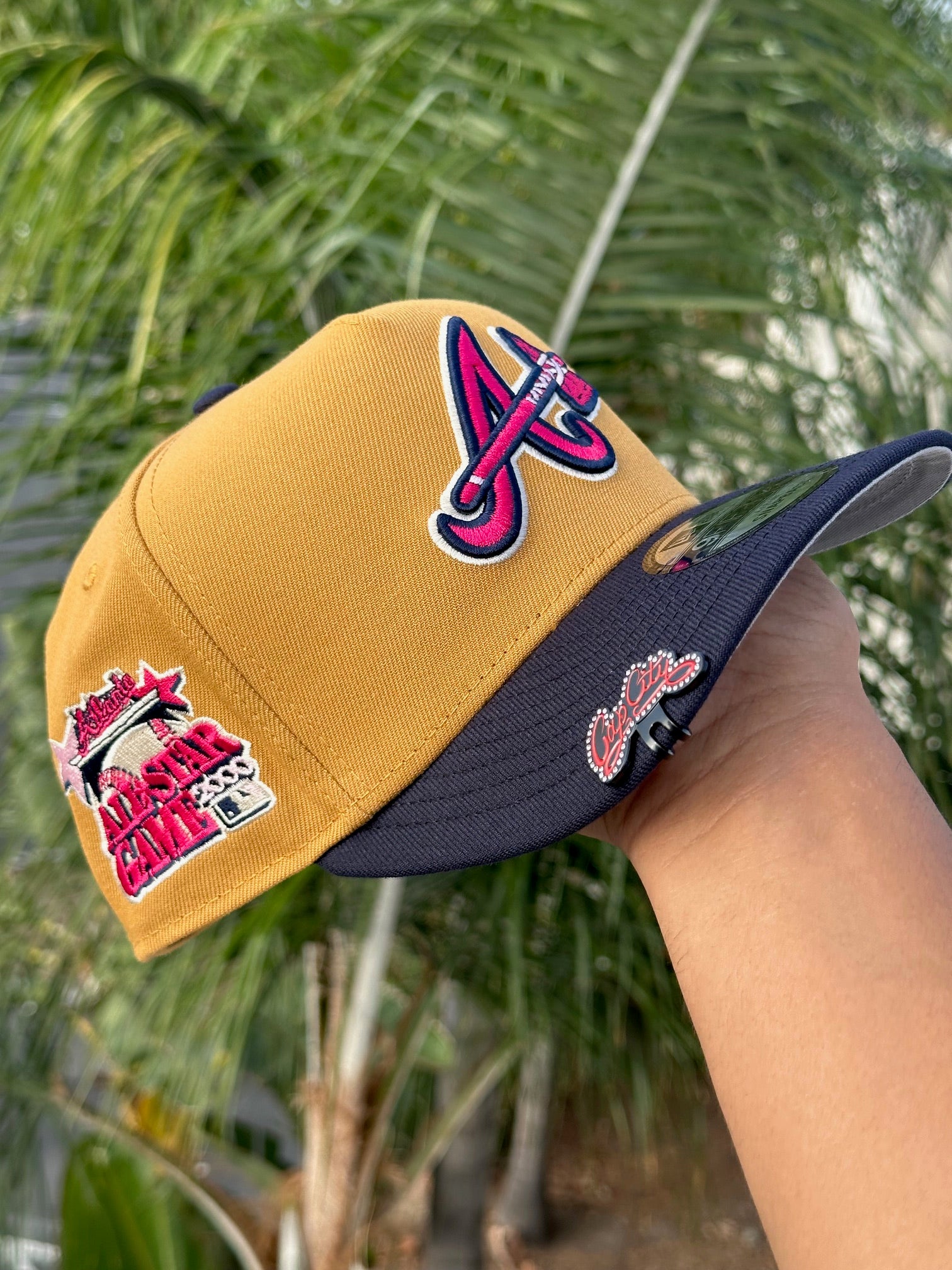 NEW ERA EXCLUSIVE 9FIFTY A-FRAME DARK KHAKI/NAVY ATLANTA BRAVES SNAPBACK W/ 2000 ALL STAR GAME SIDE PATCH