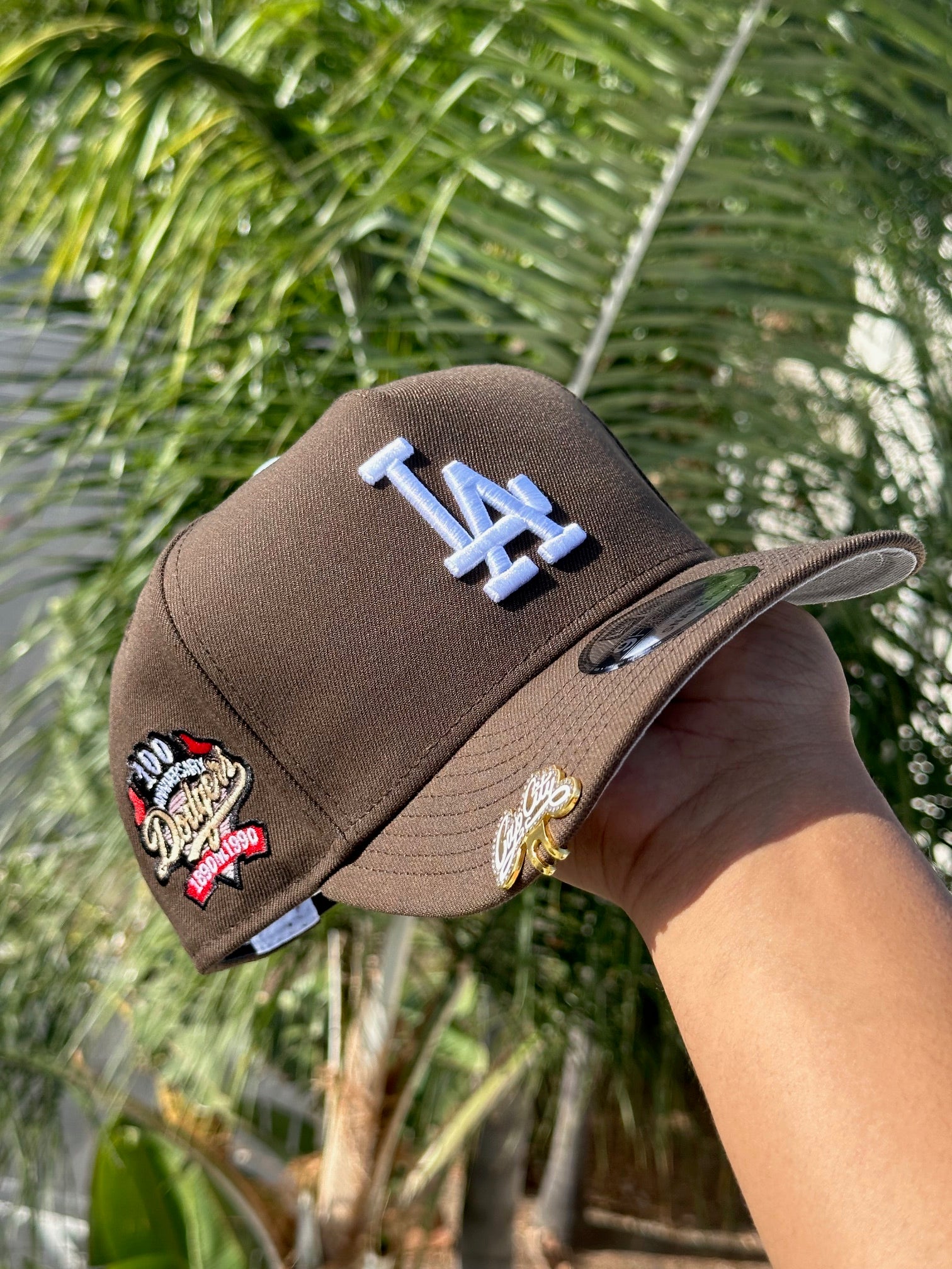 NEW ERA EXCLUSIVE 9FIFTY A-FRAME BROWN LOS ANGELES DODGERS SNAPBACK W/ 100TH ANNIVERSARY SIDE PATCH