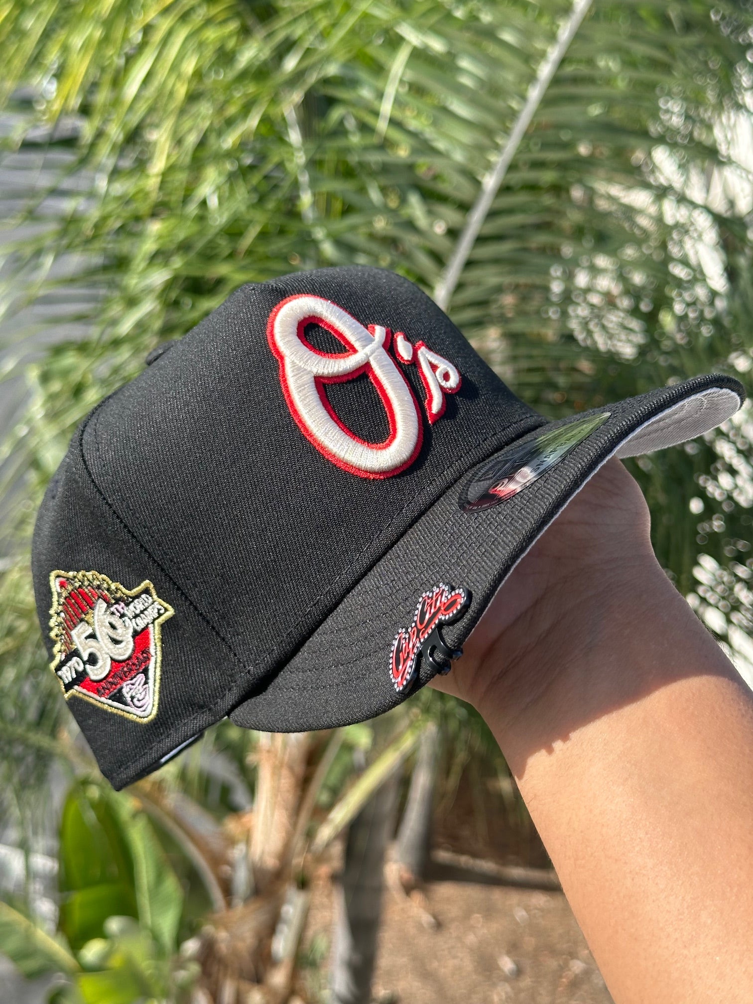 NEW ERA EXCLUSIVE 9FIFTY A-FRAME BLACK BALTIMORE ORIOLES W/ 50TH ANNIVERSARY SIDE PATCH