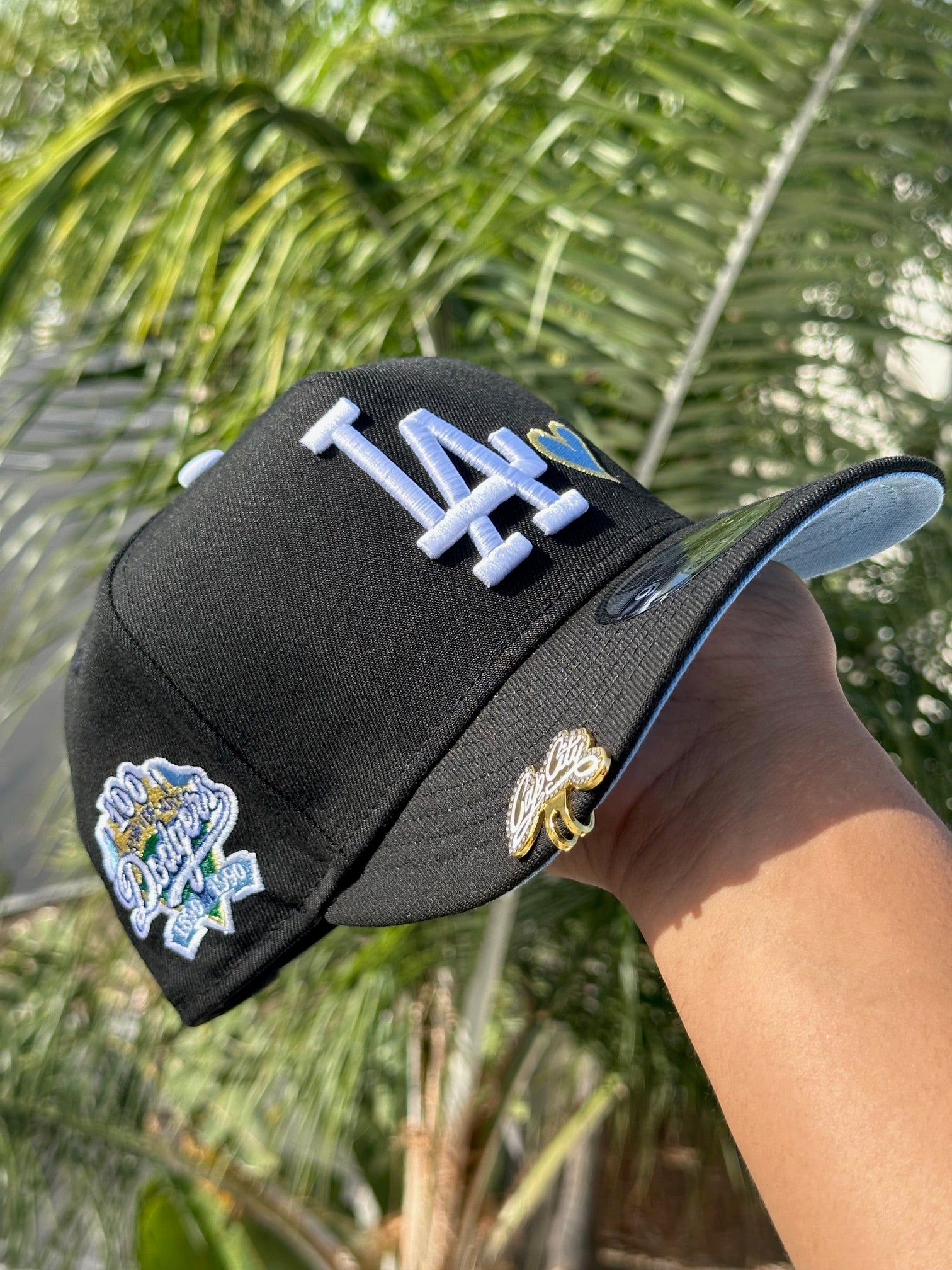 NEW ERA EXCLUSIVE 9FIFTY A-FRAME BLACK LOS ANGELES DODGERS SNAPBACK W/ ICY HEART +100TH ANNIVERSARY SIDE PATCH