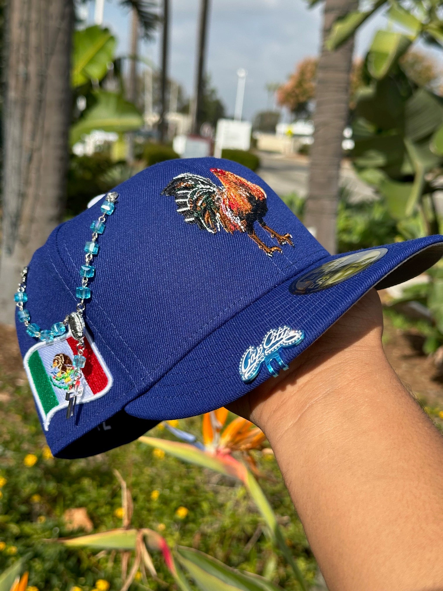 NEW ERA EXCLUSIVE 59FIFTY BLUE MEXICO "EL GALLO" W/ MEXICO FLAG SIDE PATCH