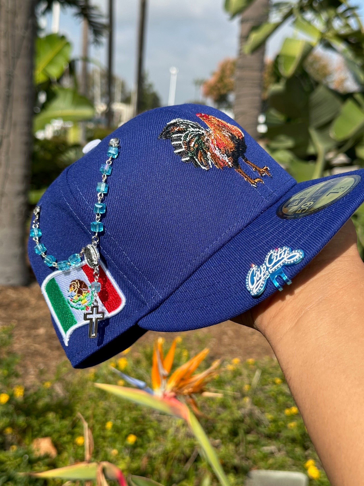 NEW ERA EXCLUSIVE 59FIFTY BLUE MEXICO "EL GALLO" W/ MEXICO FLAG SIDE PATCH