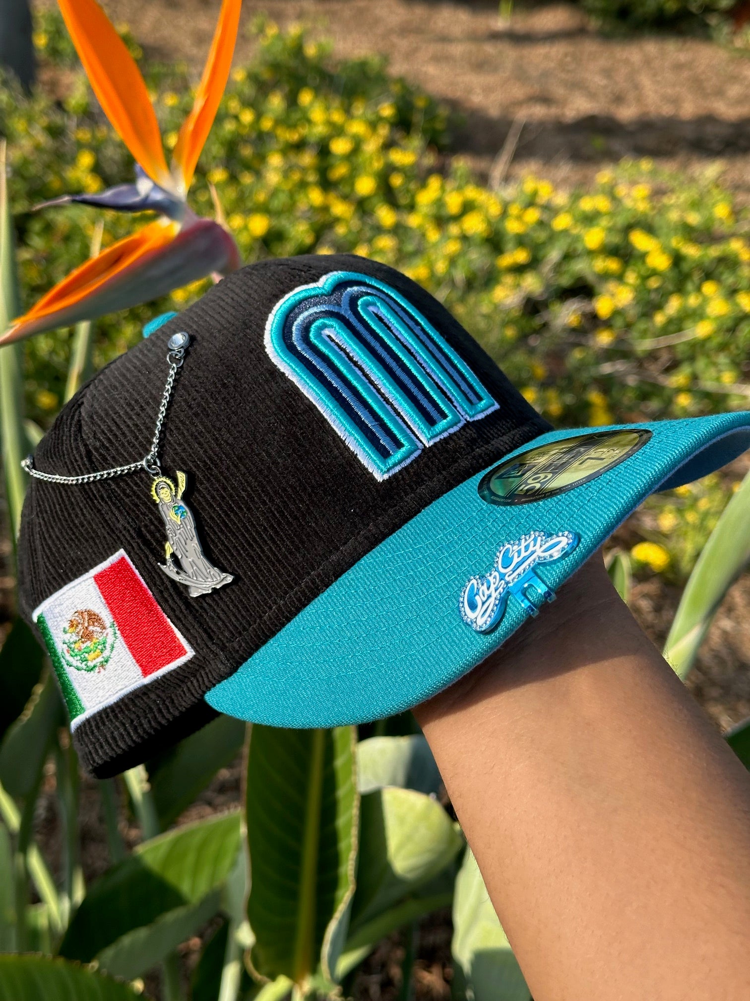 NEW ERA EXCLUSIVE 59FIFTY CORDUROY/TURQUOISE MEXICO W/ MEXICO FLAG SIDE PATCH