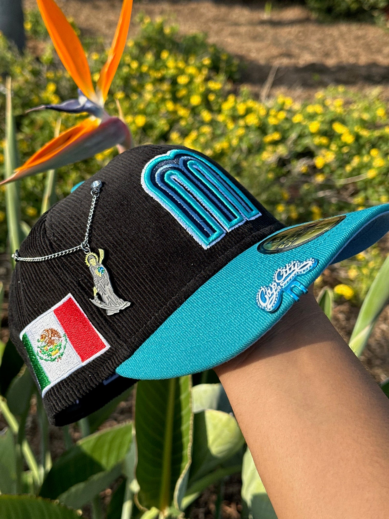 NEW ERA EXCLUSIVE 59FIFTY CORDUROY/TURQUOISE MEXICO W/ MEXICO FLAG SIDE PATCH