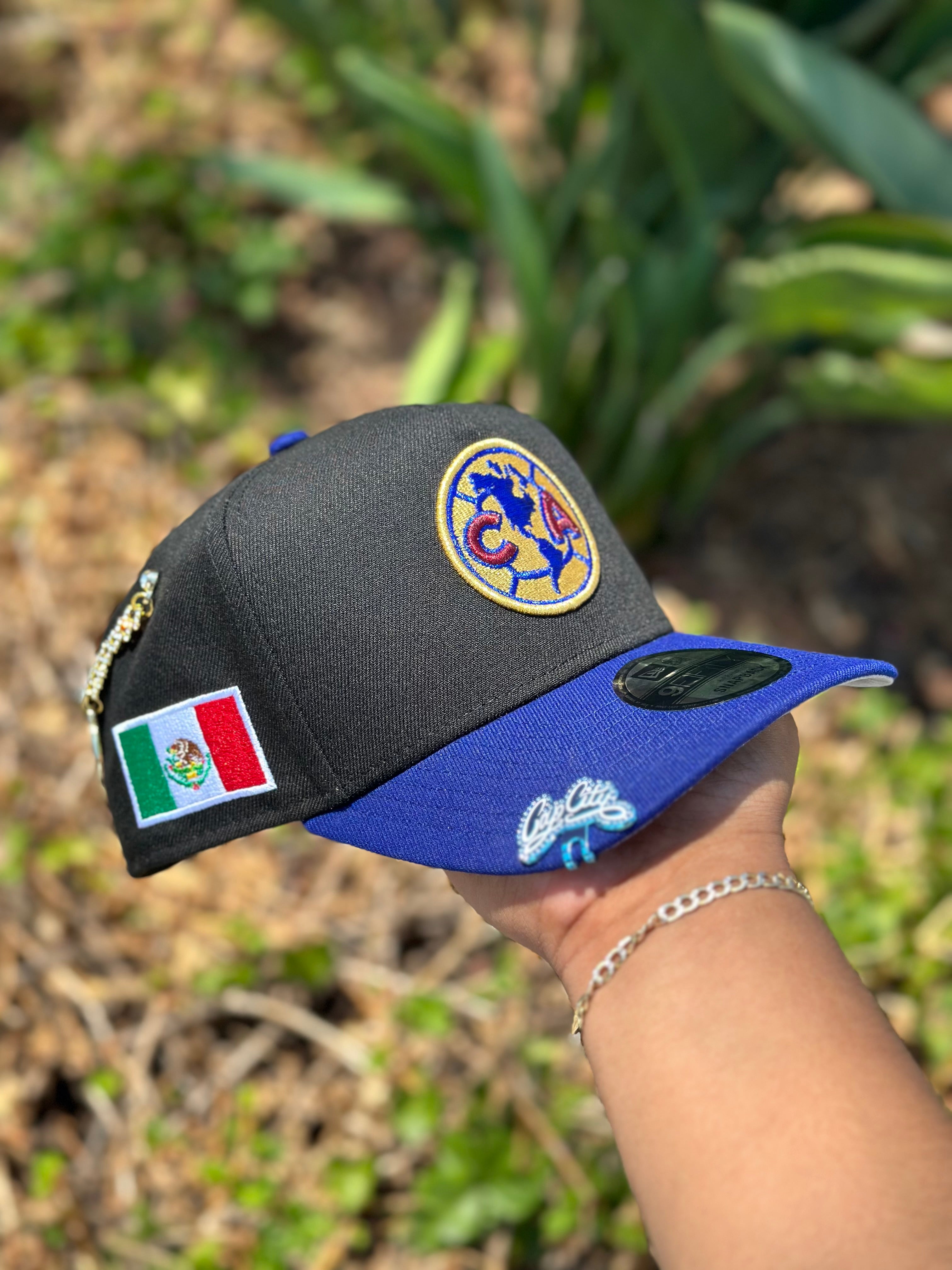 NEW ERA EXCLUSIVE 9FIFTY A-FRAME BLACK/BLUE "CLUB AMERICA" SNAPBACK W/ MEXICO FLAG SIDE PATCH