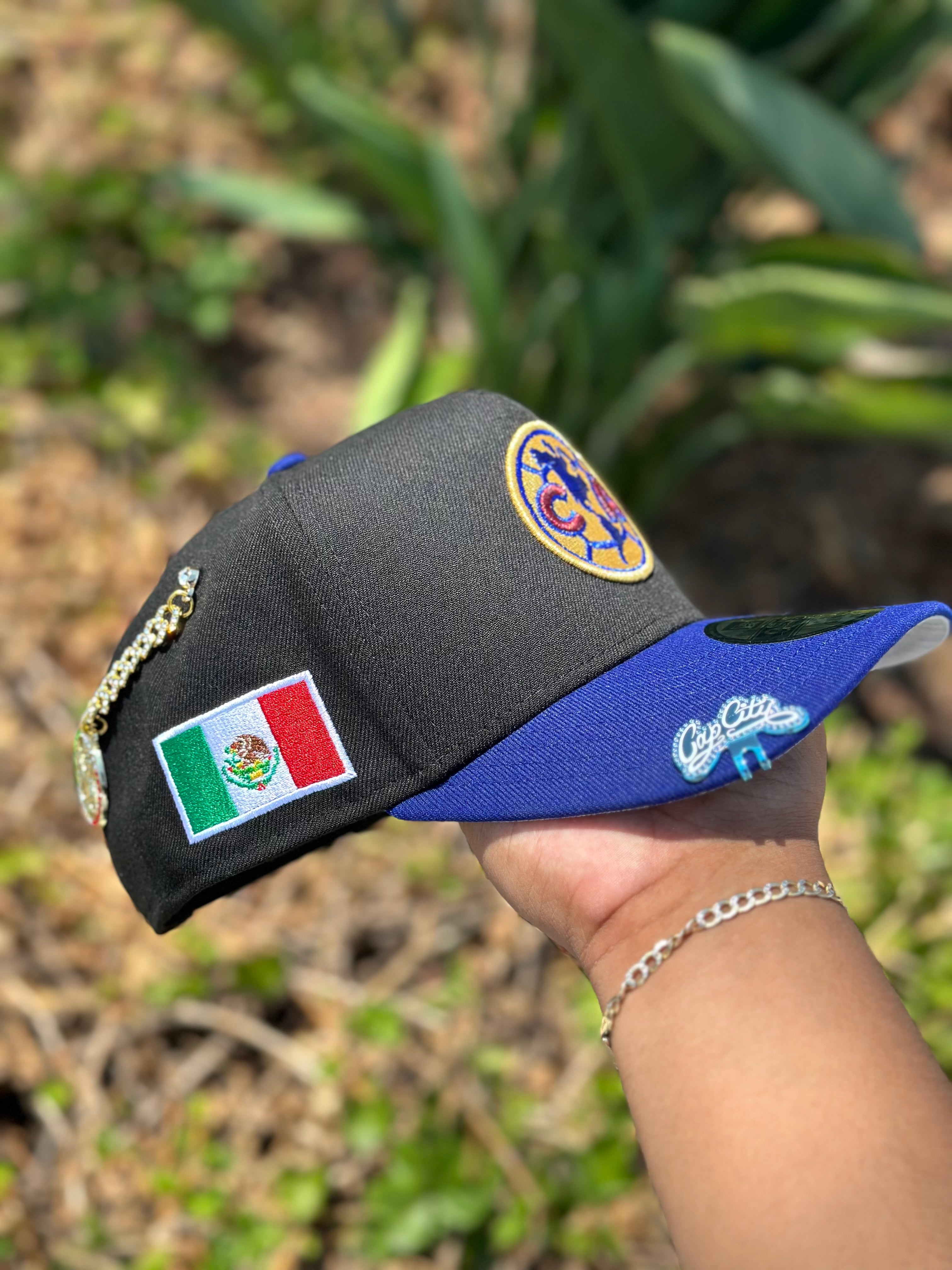 NEW ERA EXCLUSIVE 9FIFTY A-FRAME BLACK/BLUE "CLUB AMERICA" SNAPBACK W/ MEXICO FLAG SIDE PATCH